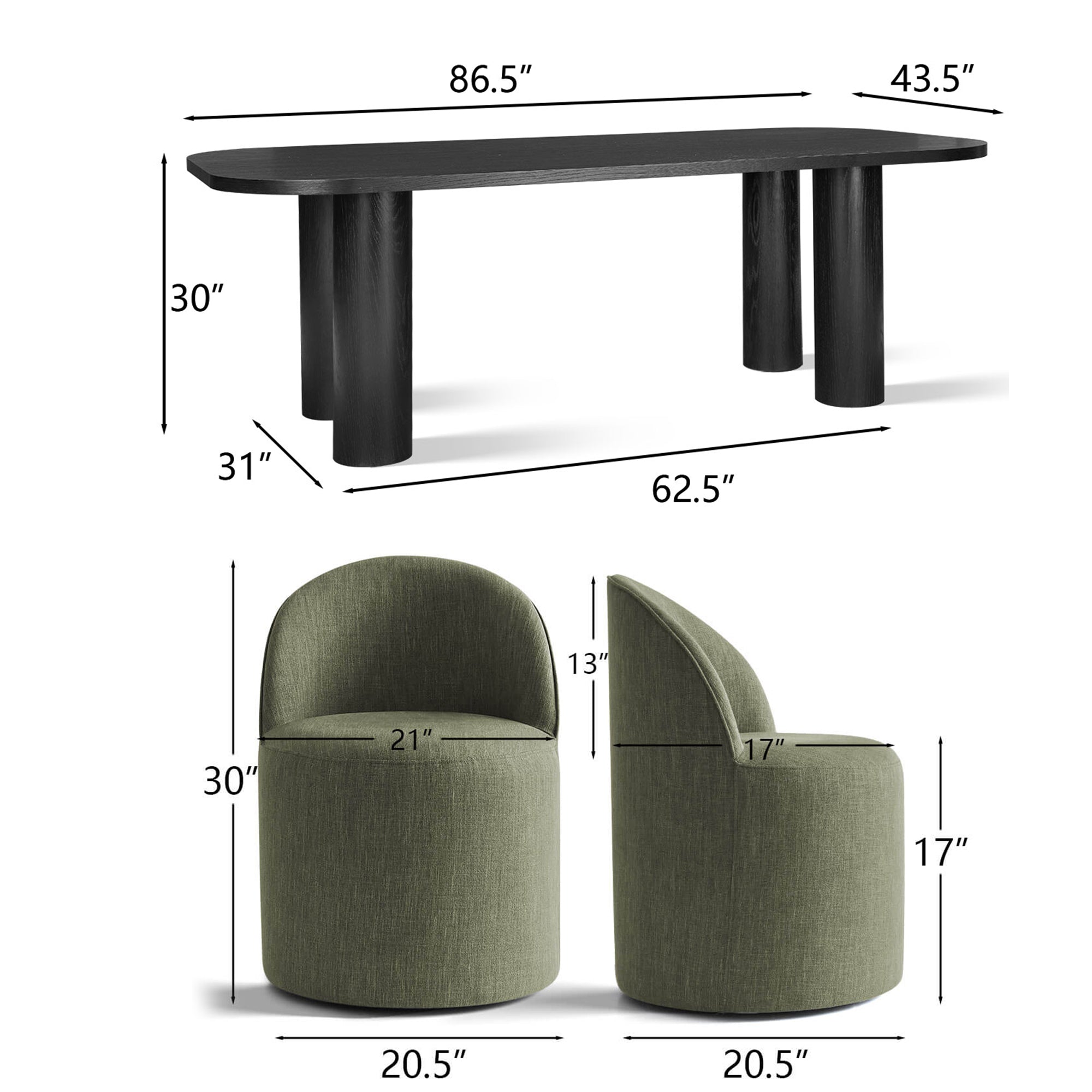 Baguette & Doris 86.5" Black Rectangle Dining Table Set for 8 (9-Piece)