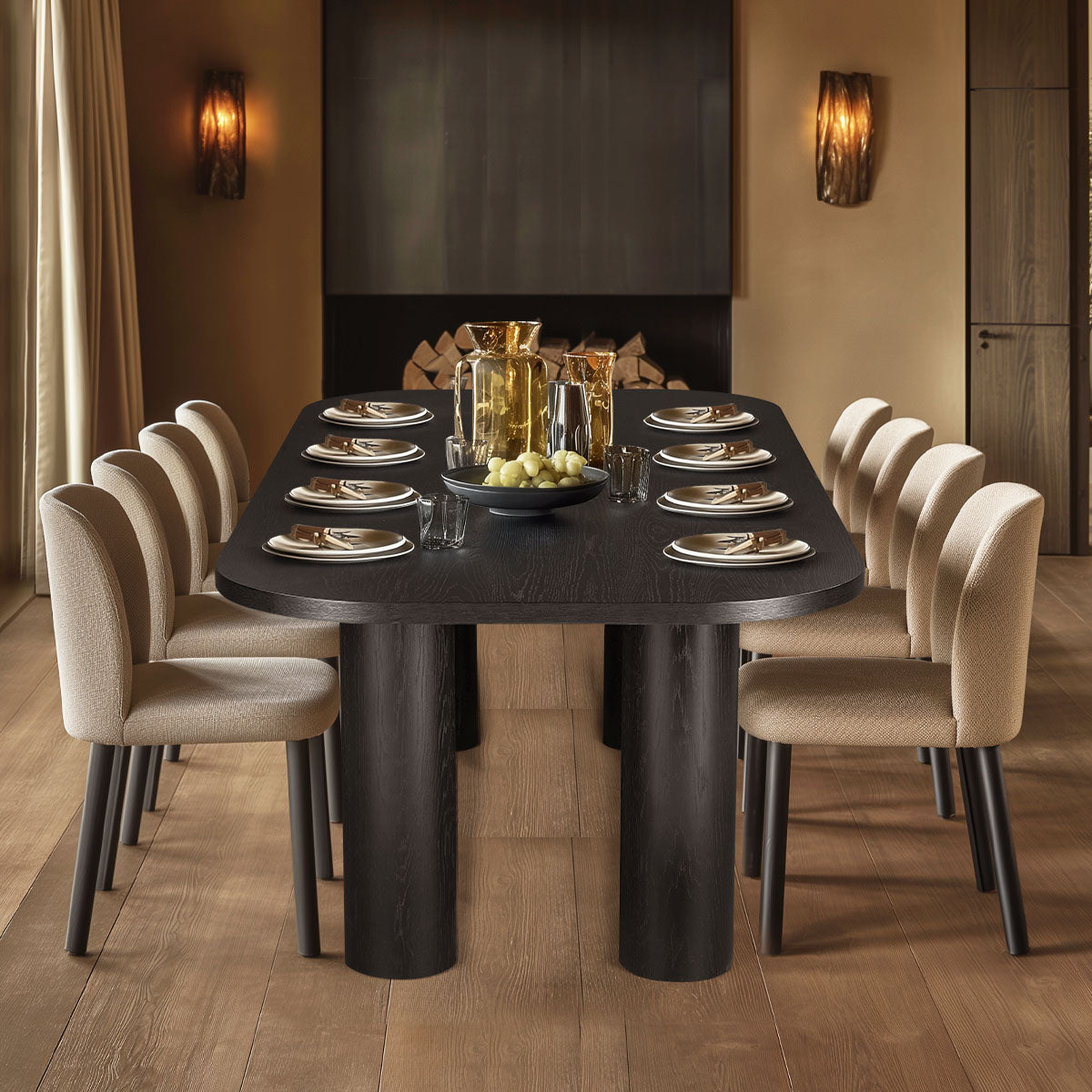 Baguette 86.5" Modern Rectangle Oak Large Dining Table