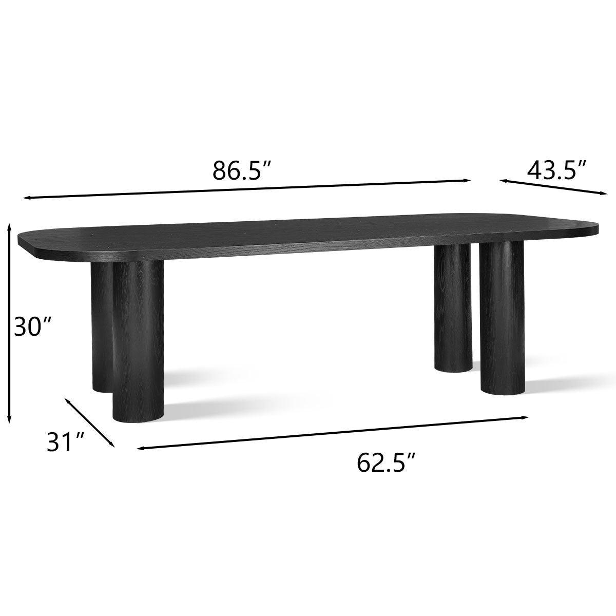 Baguette 86.5" Modern Rectangle Oak Large Dining Table
