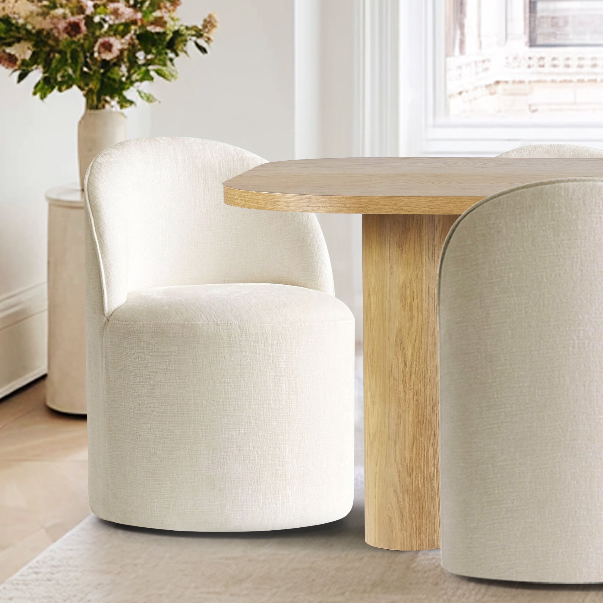 Baguette & Doris 86.5" Natural Rectangle Dining Table Set for 8 (9-Piece)