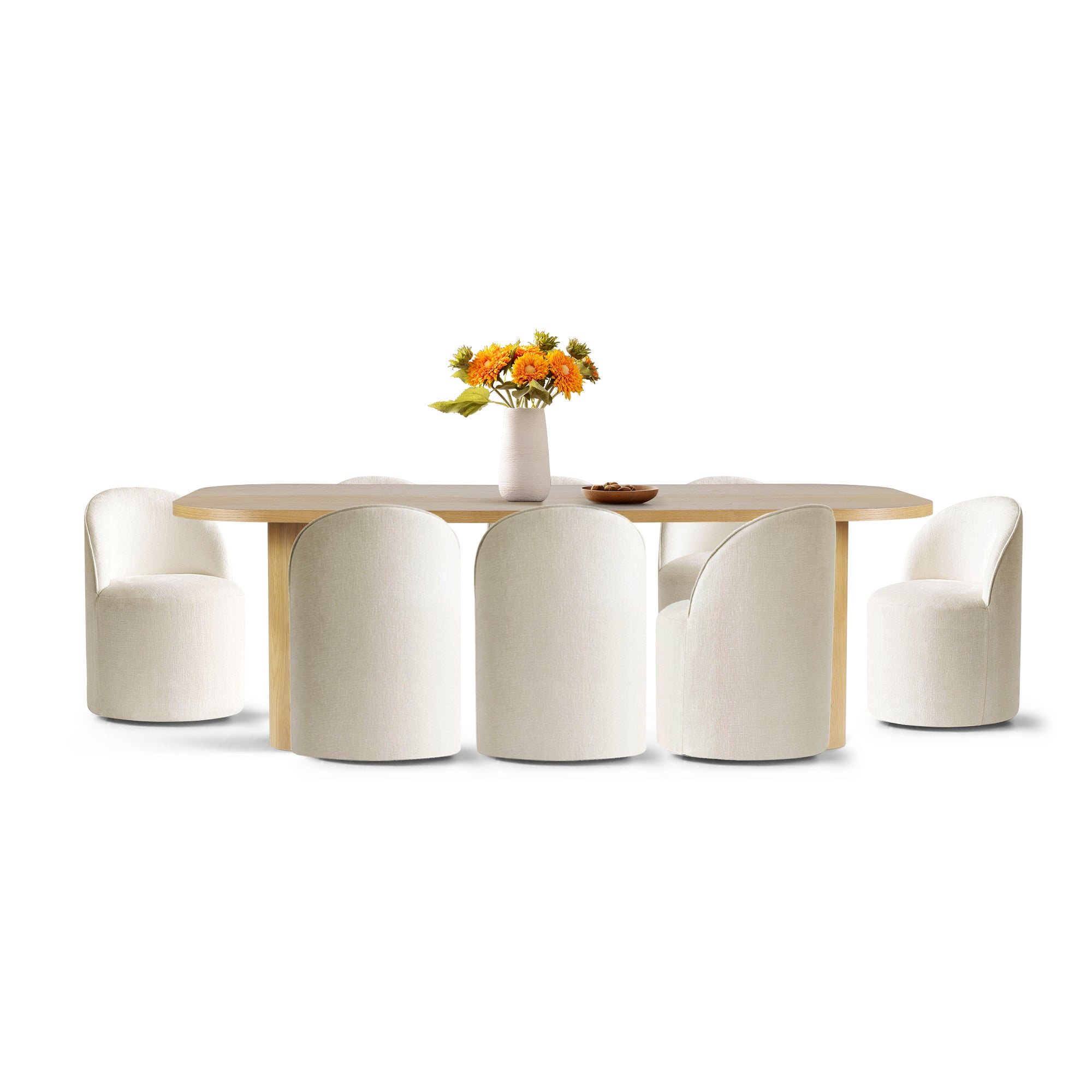 Baguette & Doris 86.5" Natural Rectangle Dining Table Set for 8 (9-Piece)