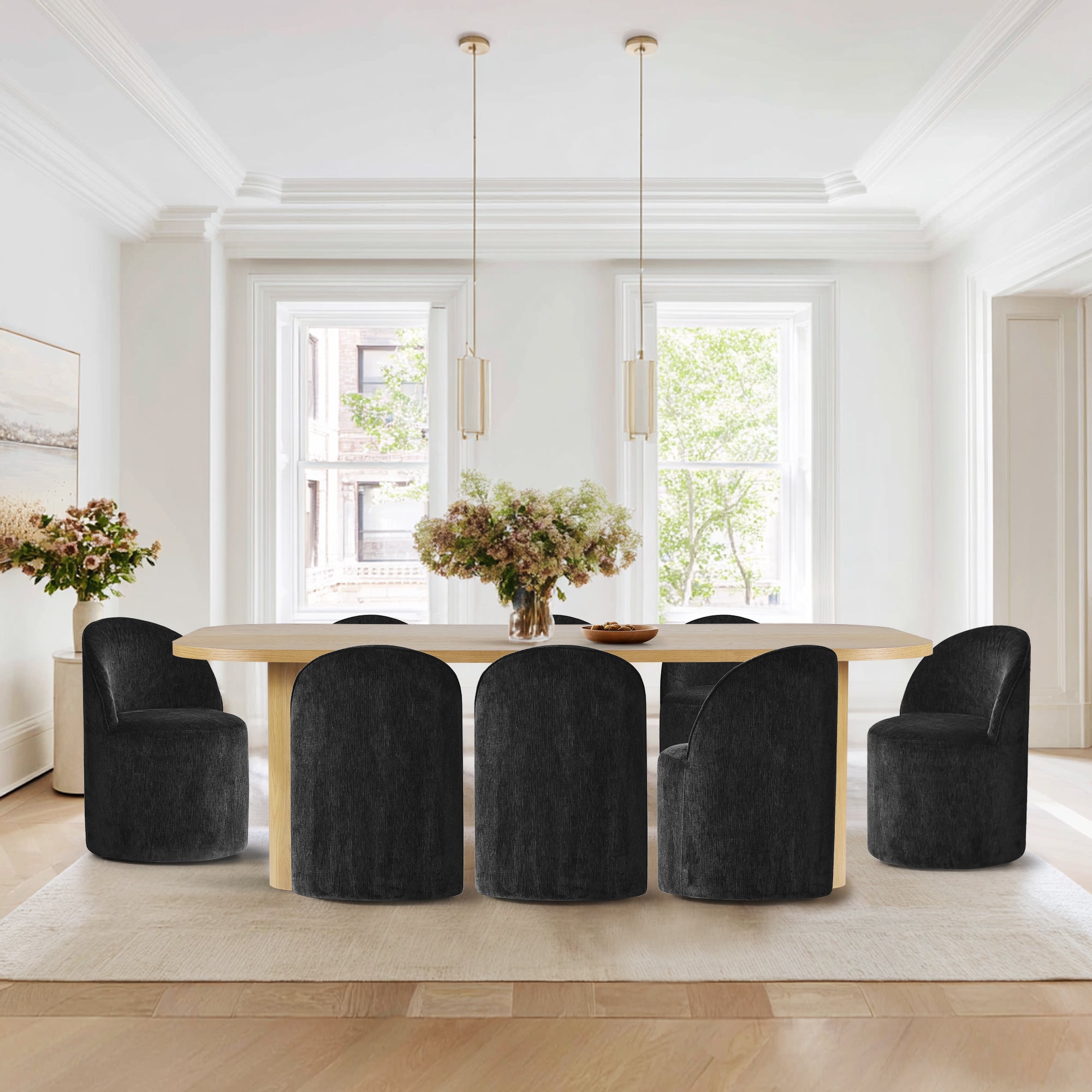 Baguette & Doris 86.5" Natural Rectangle Dining Table Set for 8 (9-Piece)