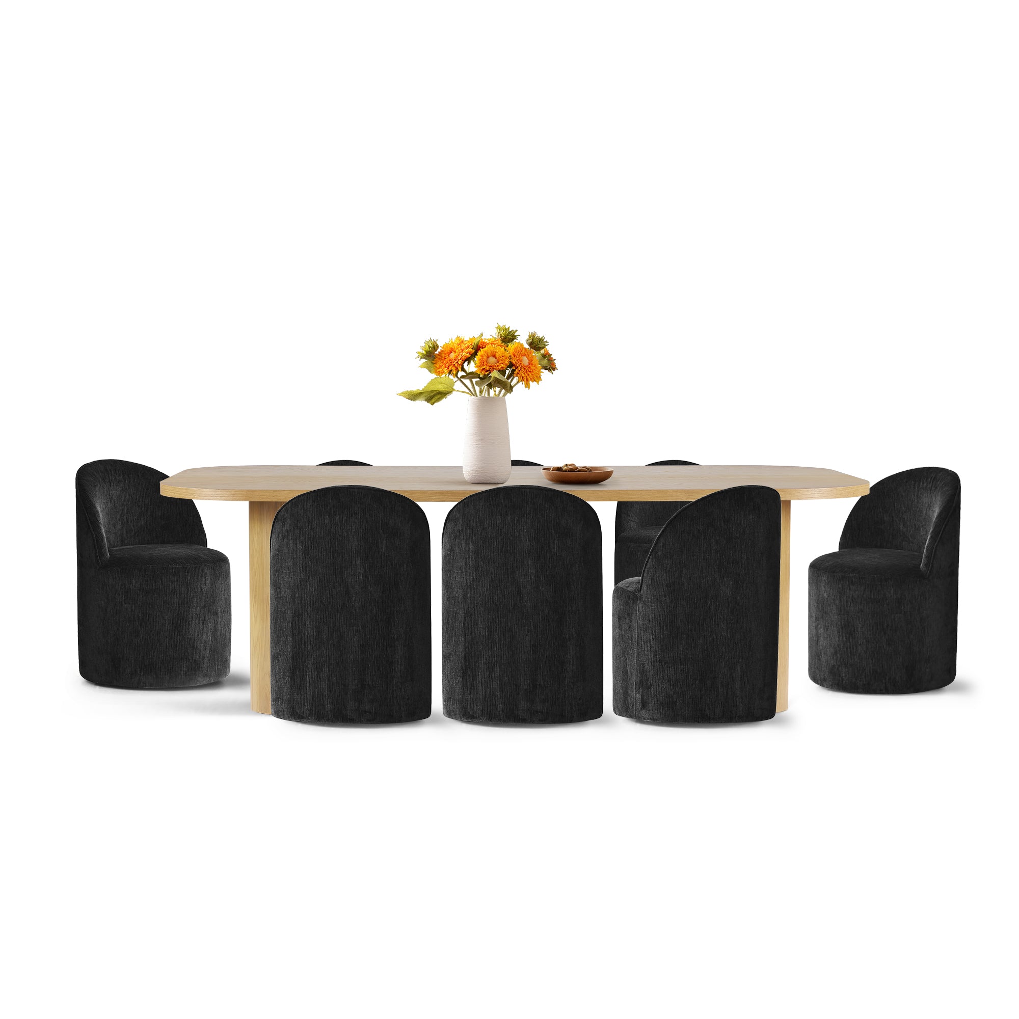 Baguette & Doris 86.5" Natural Rectangle Dining Table Set for 8 (9-Piece)