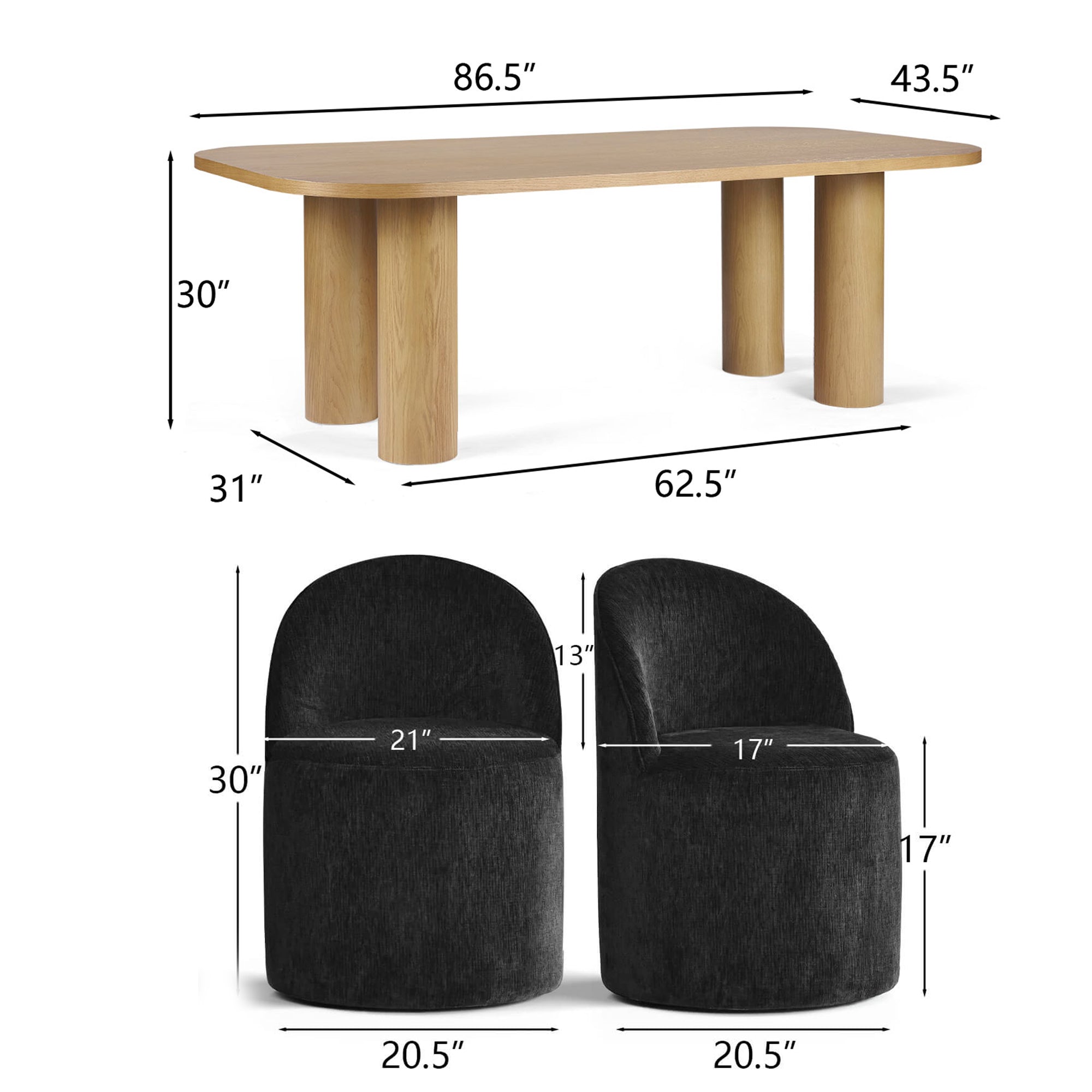 Baguette & Doris 86.5" Natural Rectangle Dining Table Set for 8 (9-Piece)