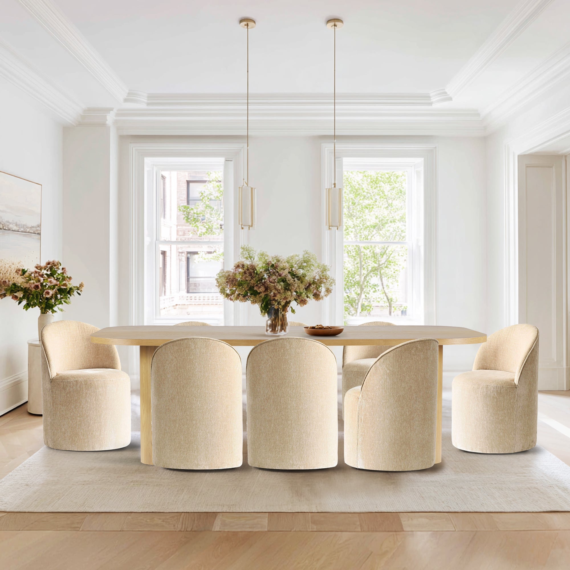 Baguette & Doris 86.5" Natural Rectangle Dining Table Set for 8 (9-Piece)