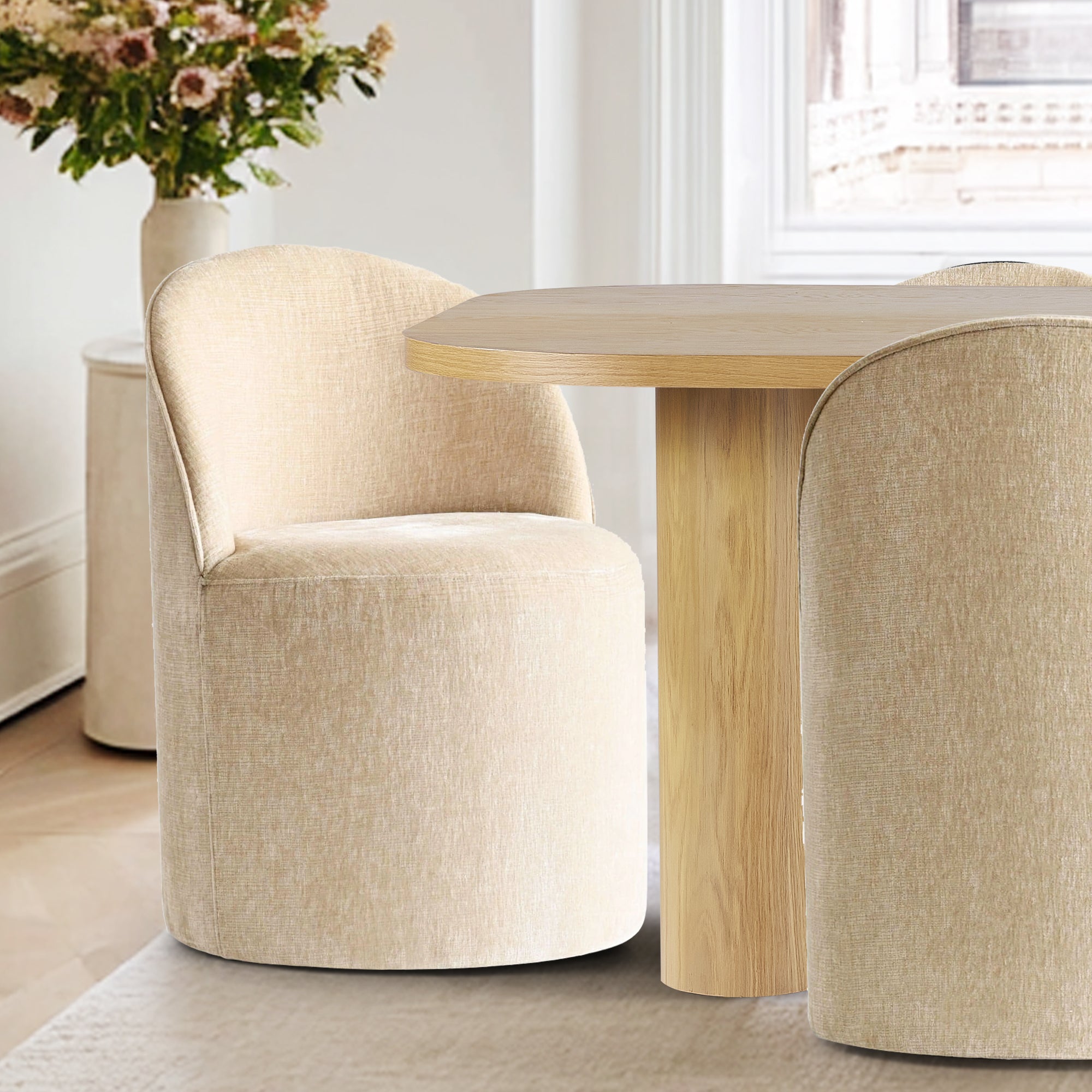 Baguette & Doris 86.5" Natural Rectangle Dining Table Set for 8 (9-Piece)