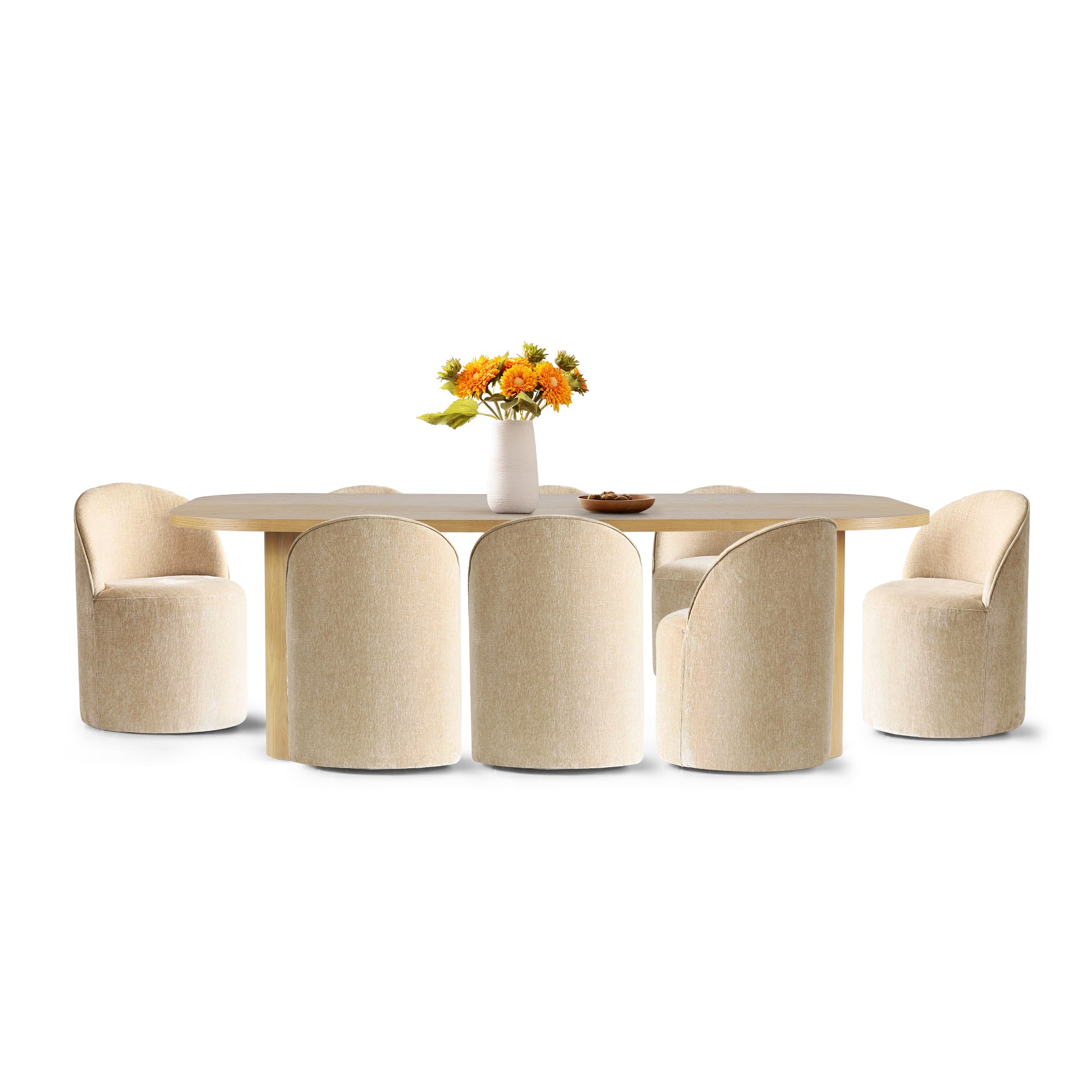 Baguette & Doris 86.5" Natural Rectangle Dining Table Set for 8 (9-Piece)