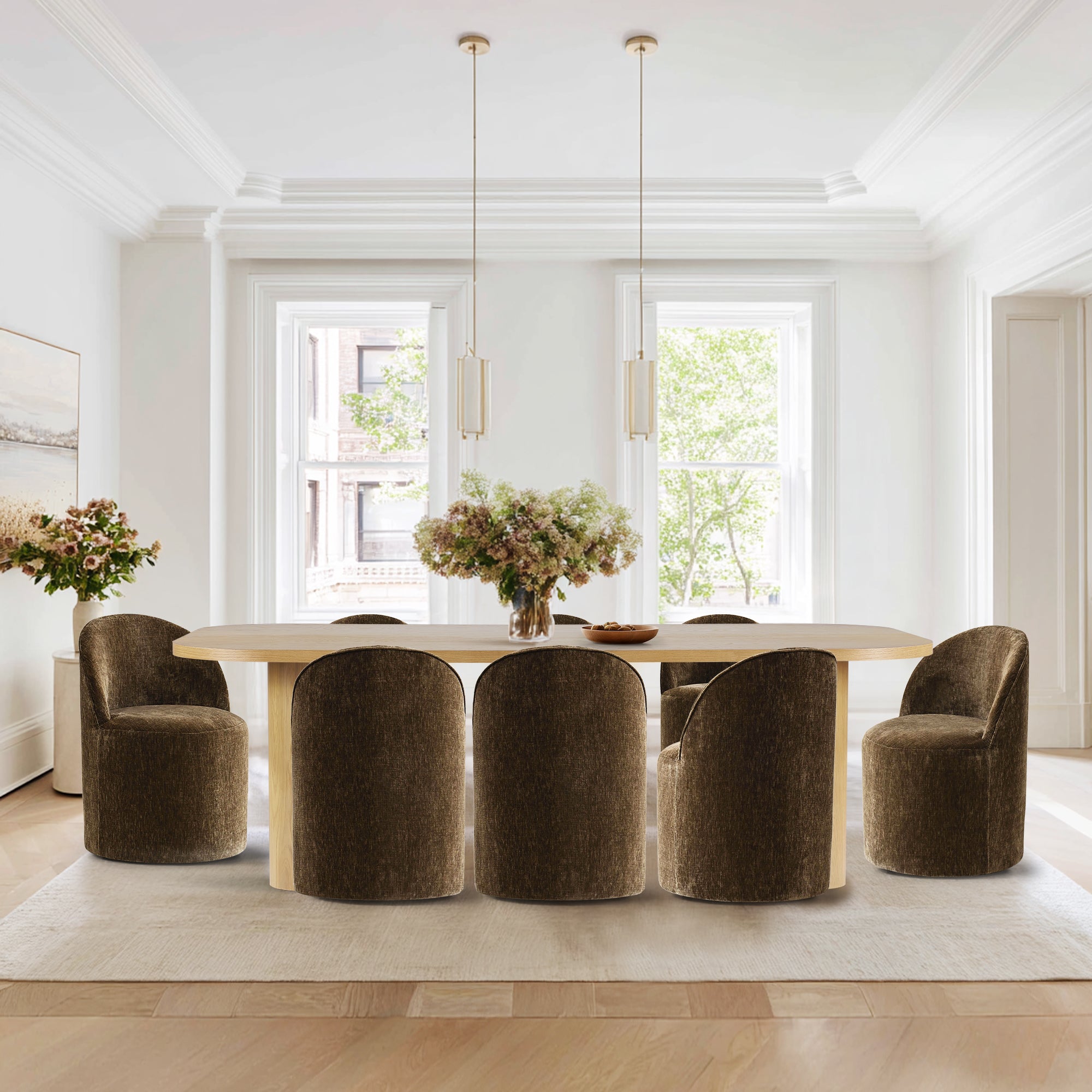 Baguette & Doris 86.5" Natural Rectangle Dining Table Set for 8 (9-Piece)