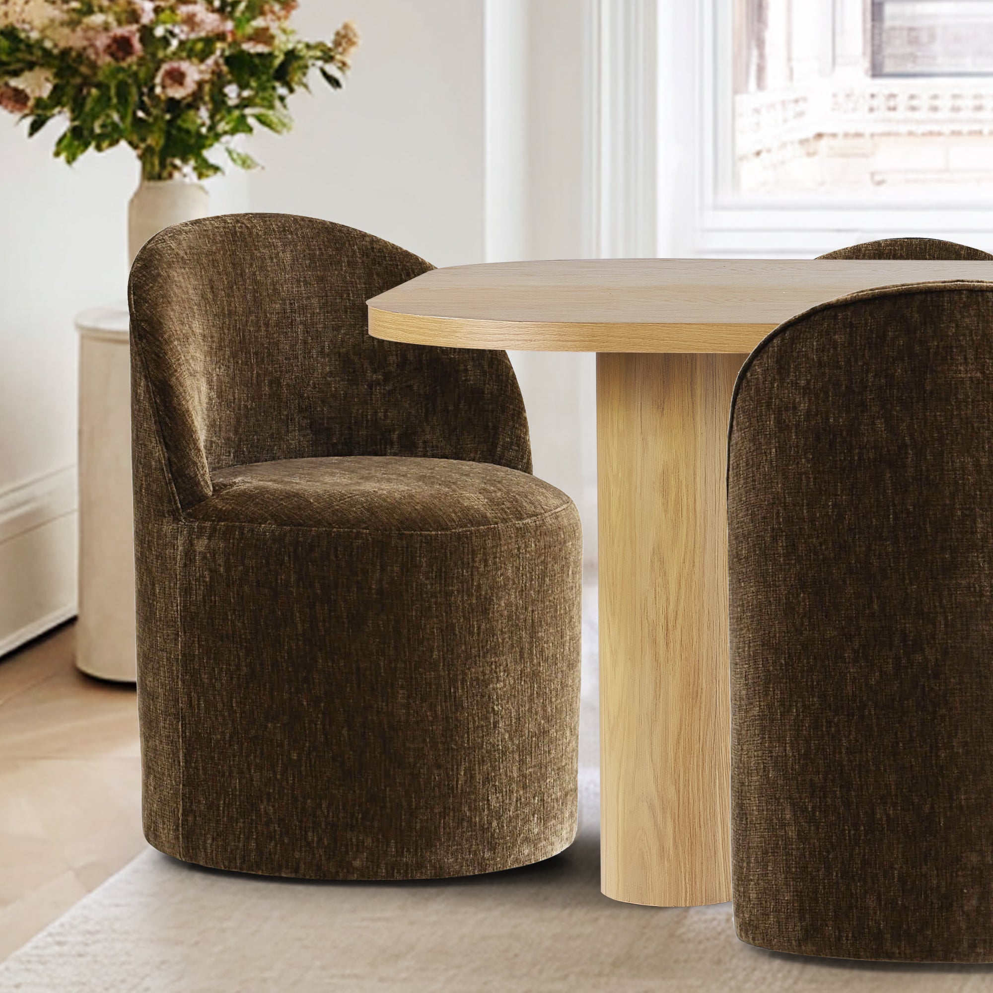 Baguette & Doris 86.5" Natural Rectangle Dining Table Set for 8 (9-Piece)