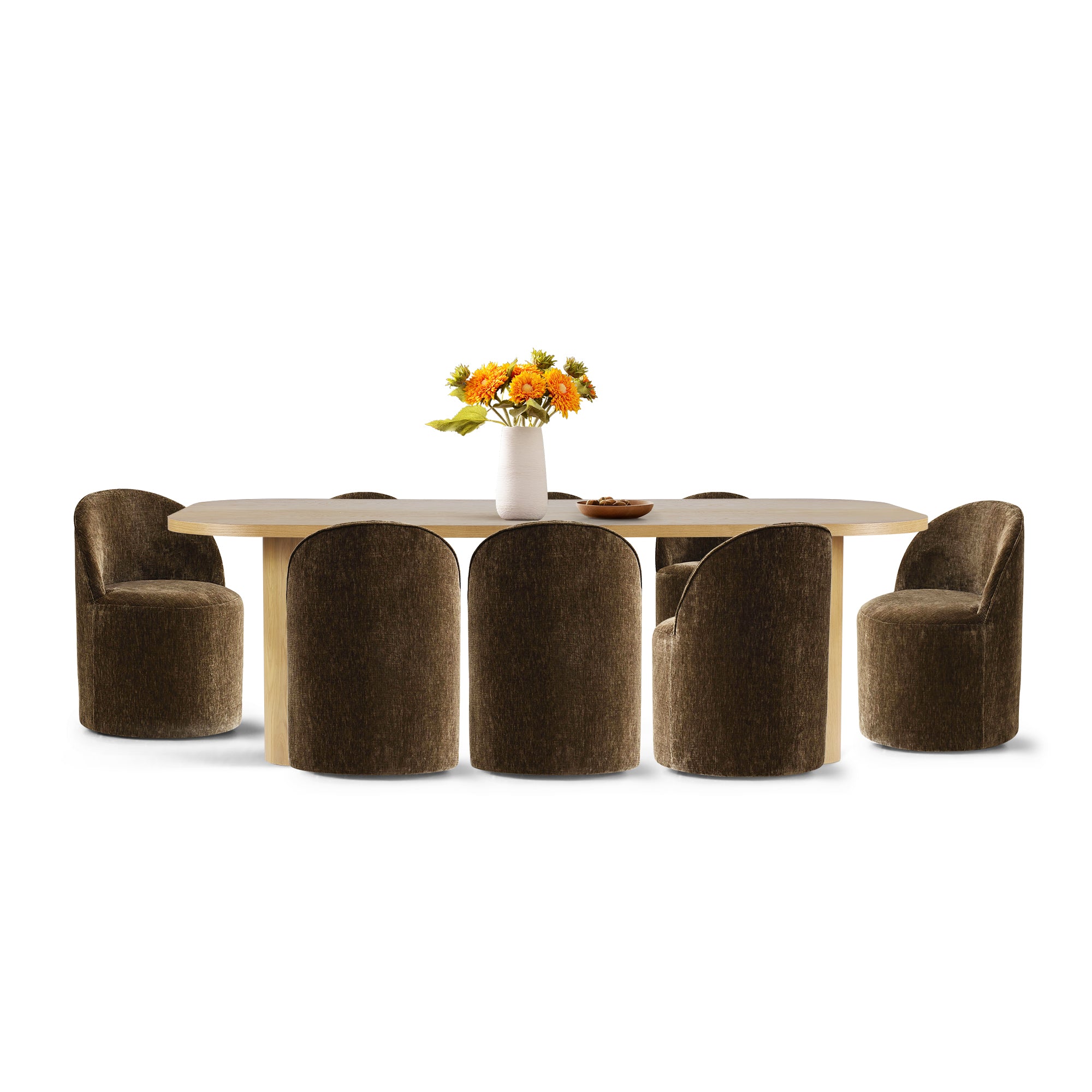 Baguette & Doris 86.5" Natural Rectangle Dining Table Set for 8 (9-Piece)