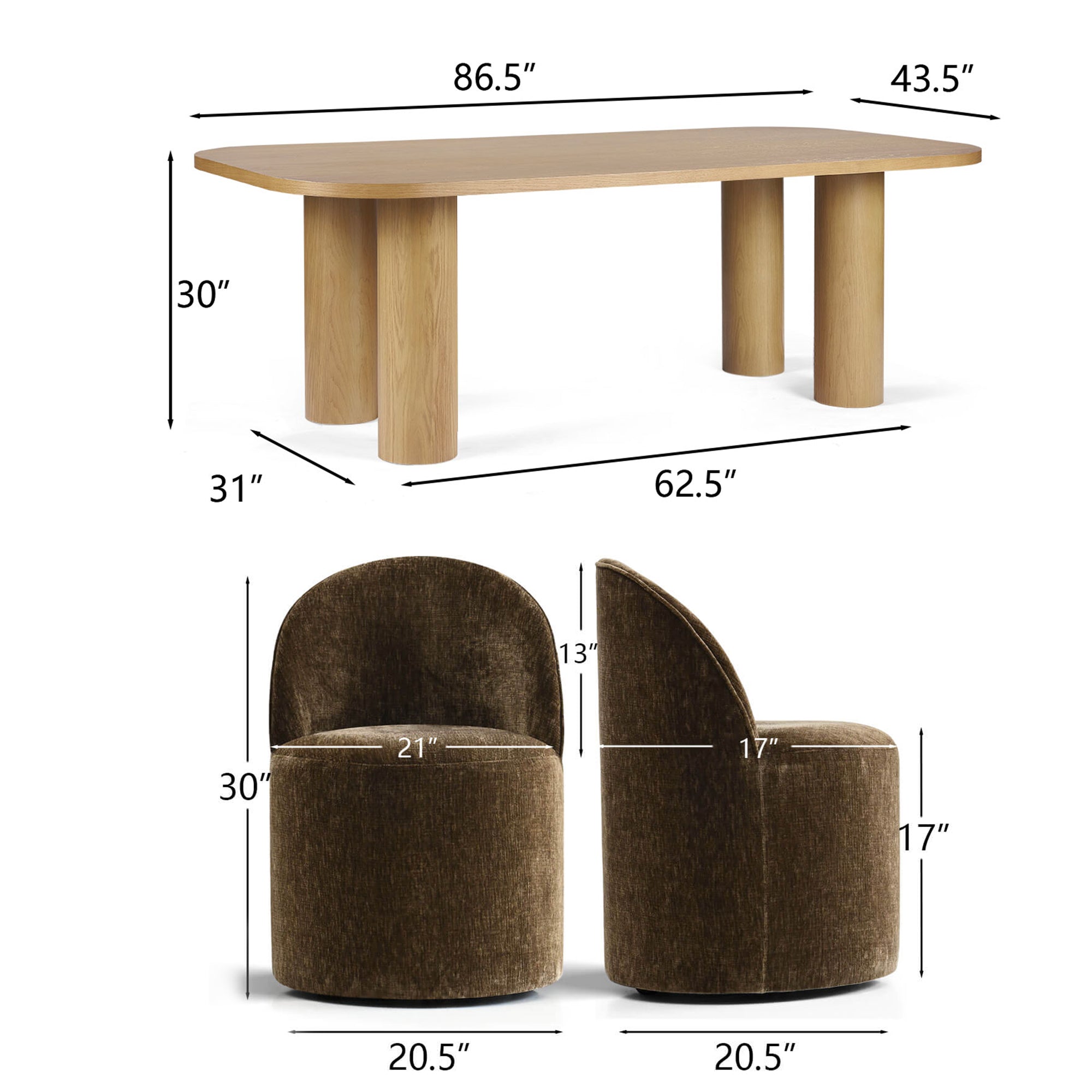 Baguette & Doris 86.5" Natural Rectangle Dining Table Set for 8 (9-Piece)