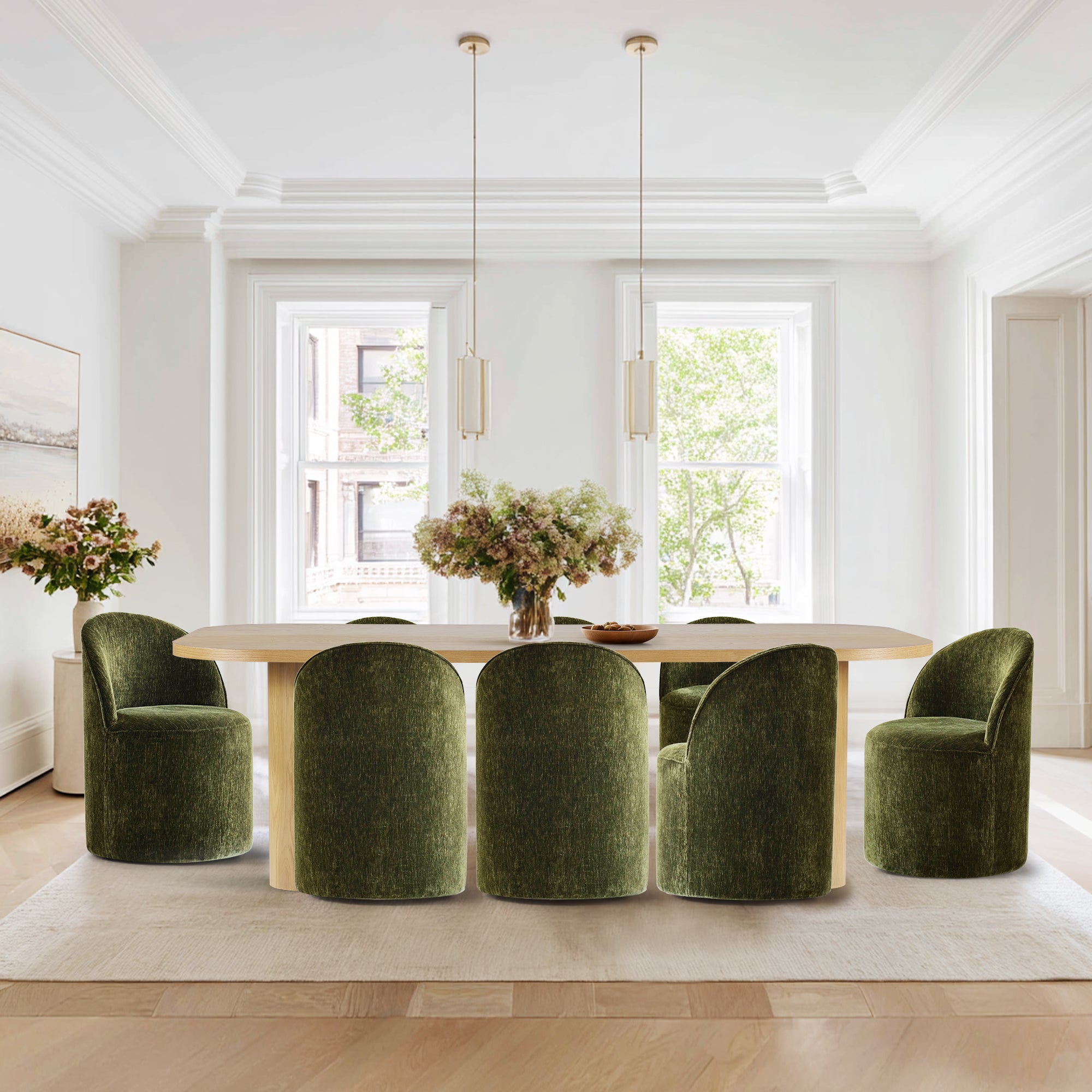 Baguette & Doris 86.5" Natural Rectangle Dining Table Set for 8 (9-Piece)