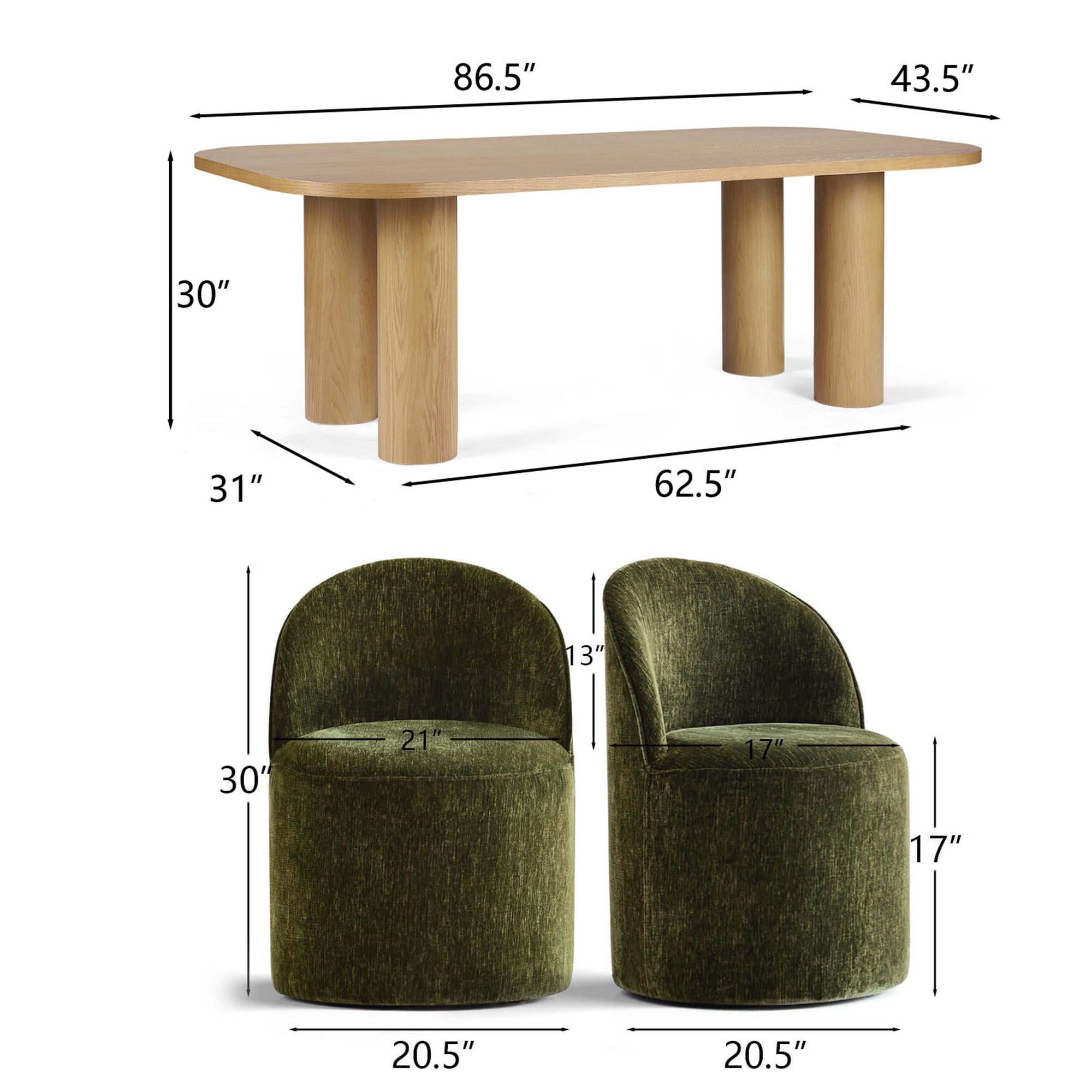 Baguette & Doris 86.5" Natural Rectangle Dining Table Set for 8 (9-Piece)