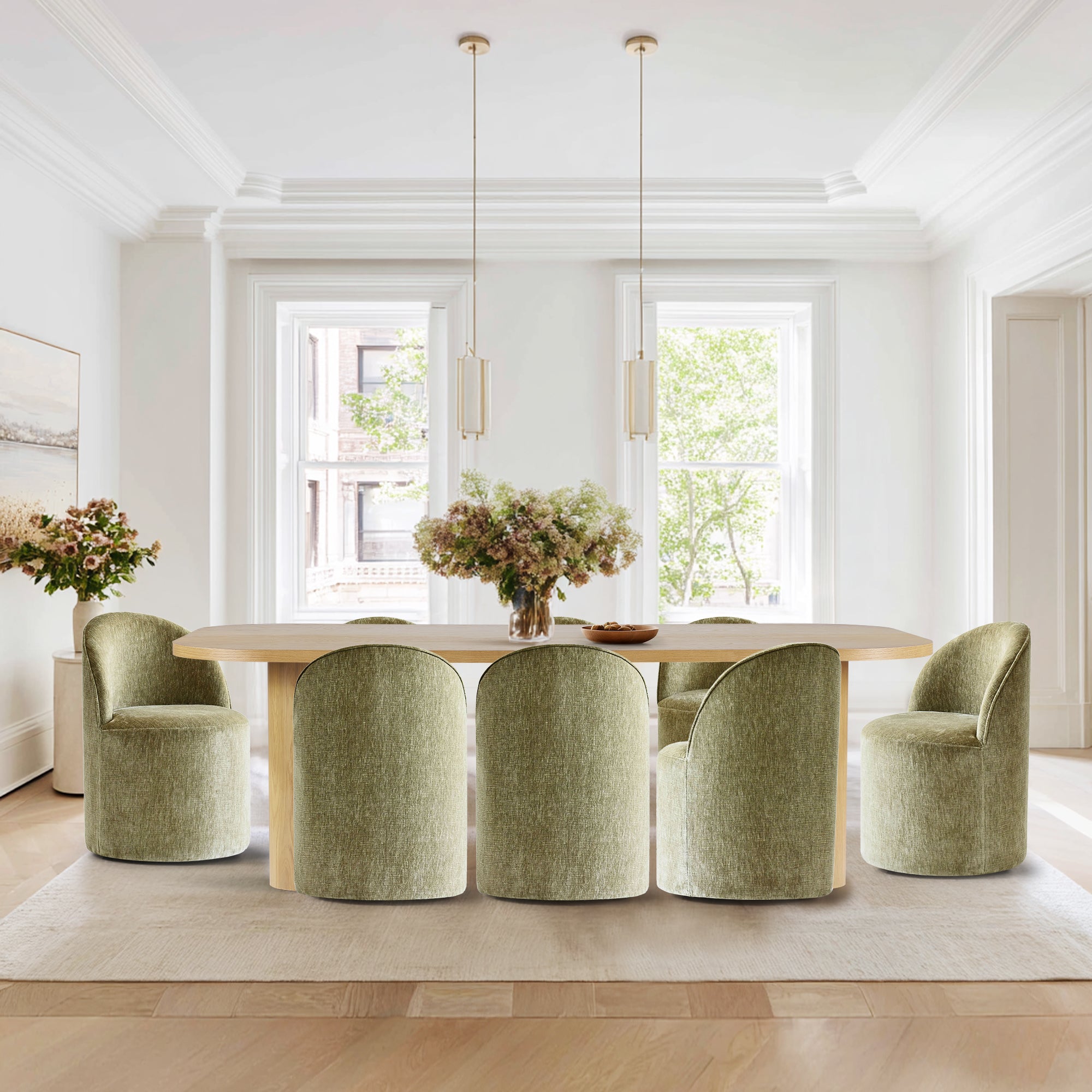 Baguette & Doris 86.5" Natural Rectangle Dining Table Set for 8 (9-Piece)