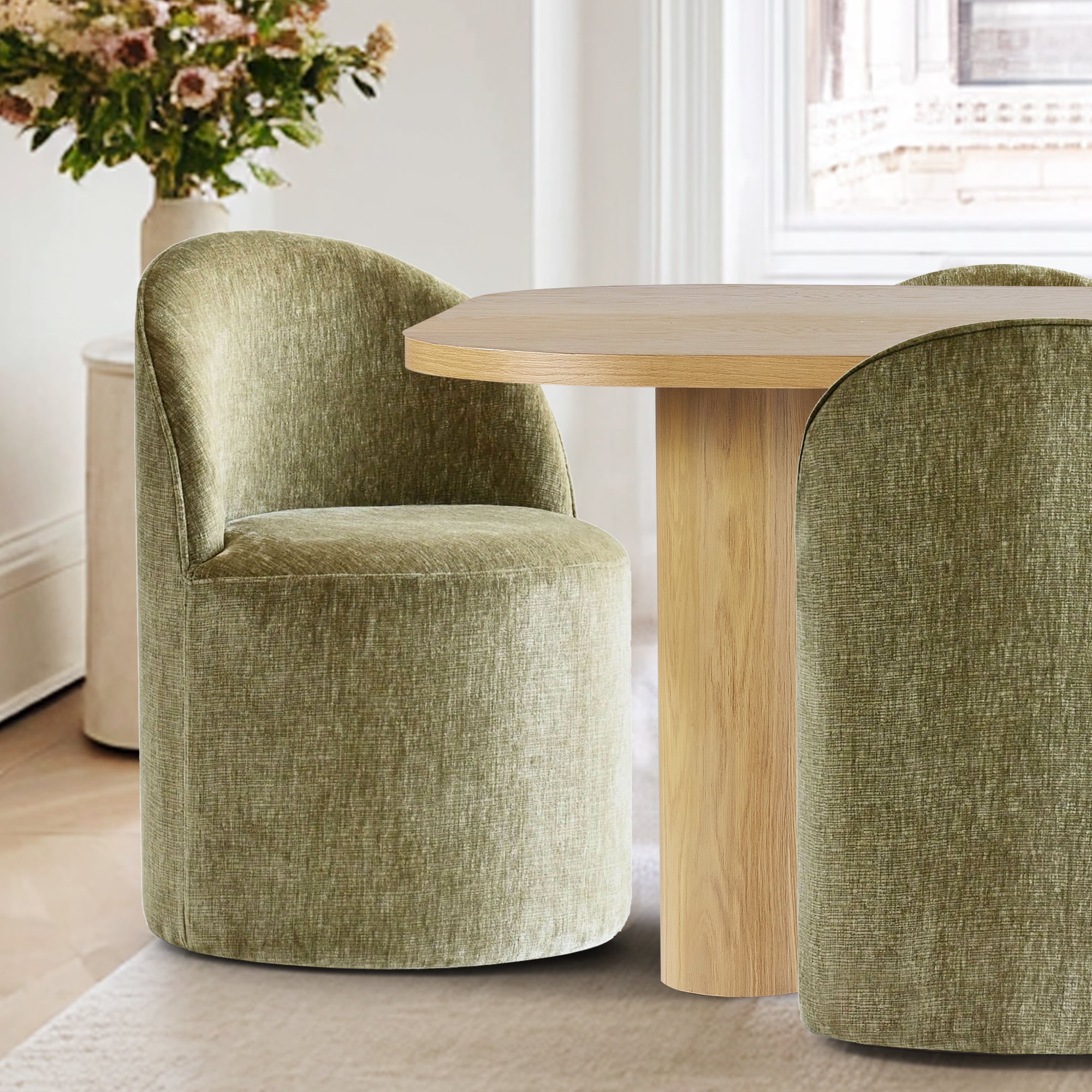 Baguette & Doris 86.5" Natural Rectangle Dining Table Set for 8 (9-Piece)