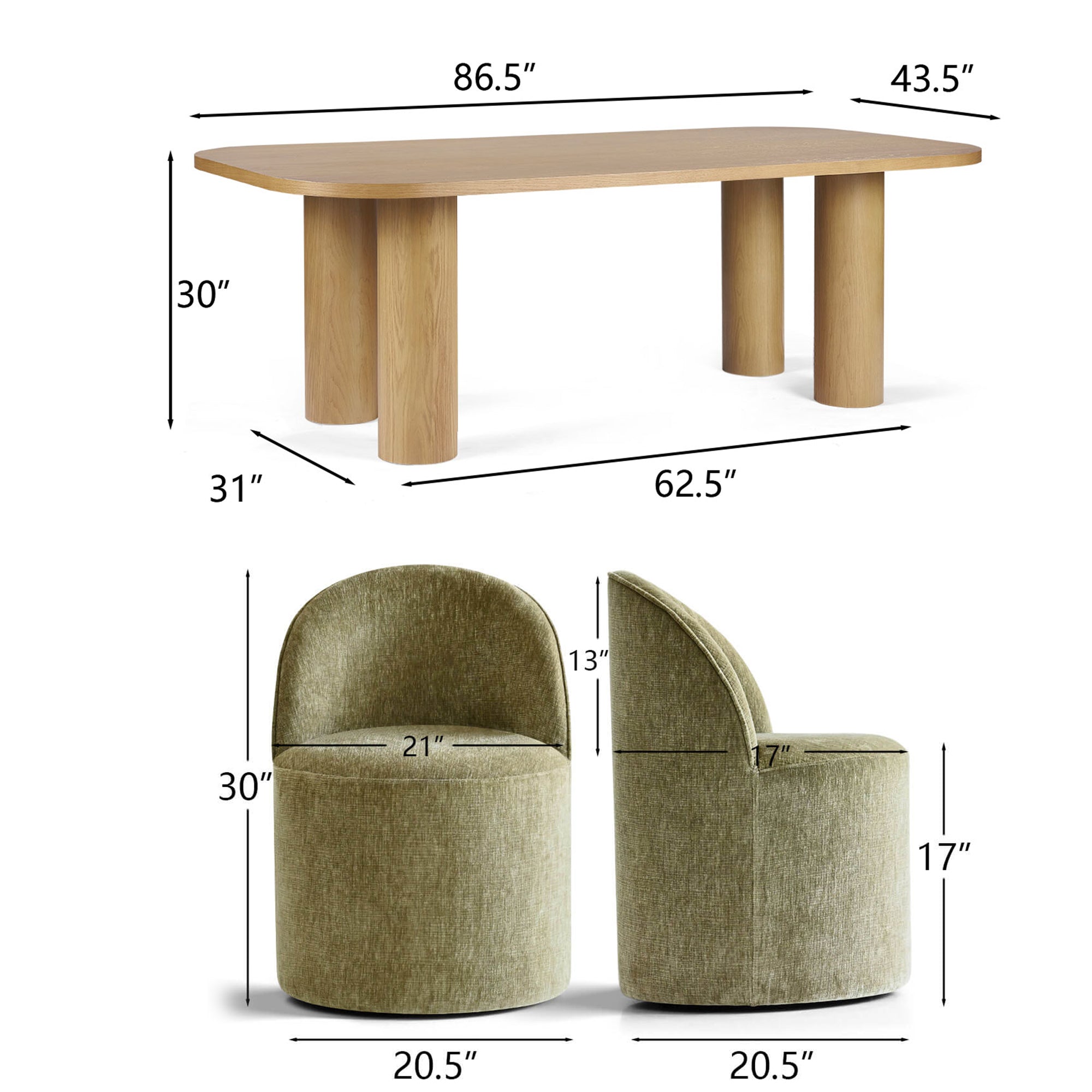 Baguette & Doris 86.5" Natural Rectangle Dining Table Set for 8 (9-Piece)