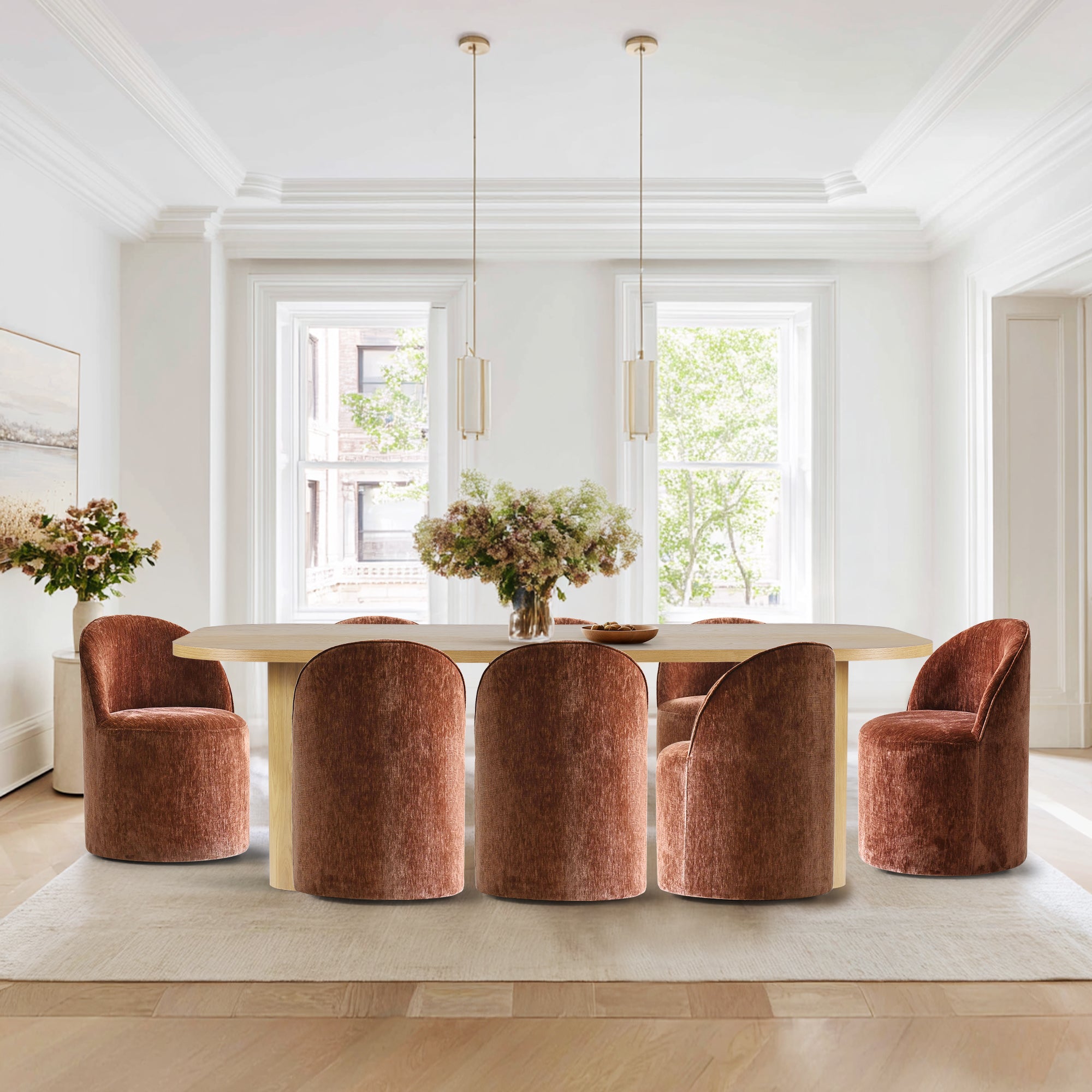 Baguette & Doris 86.5" Natural Rectangle Dining Table Set for 8 (9-Piece)