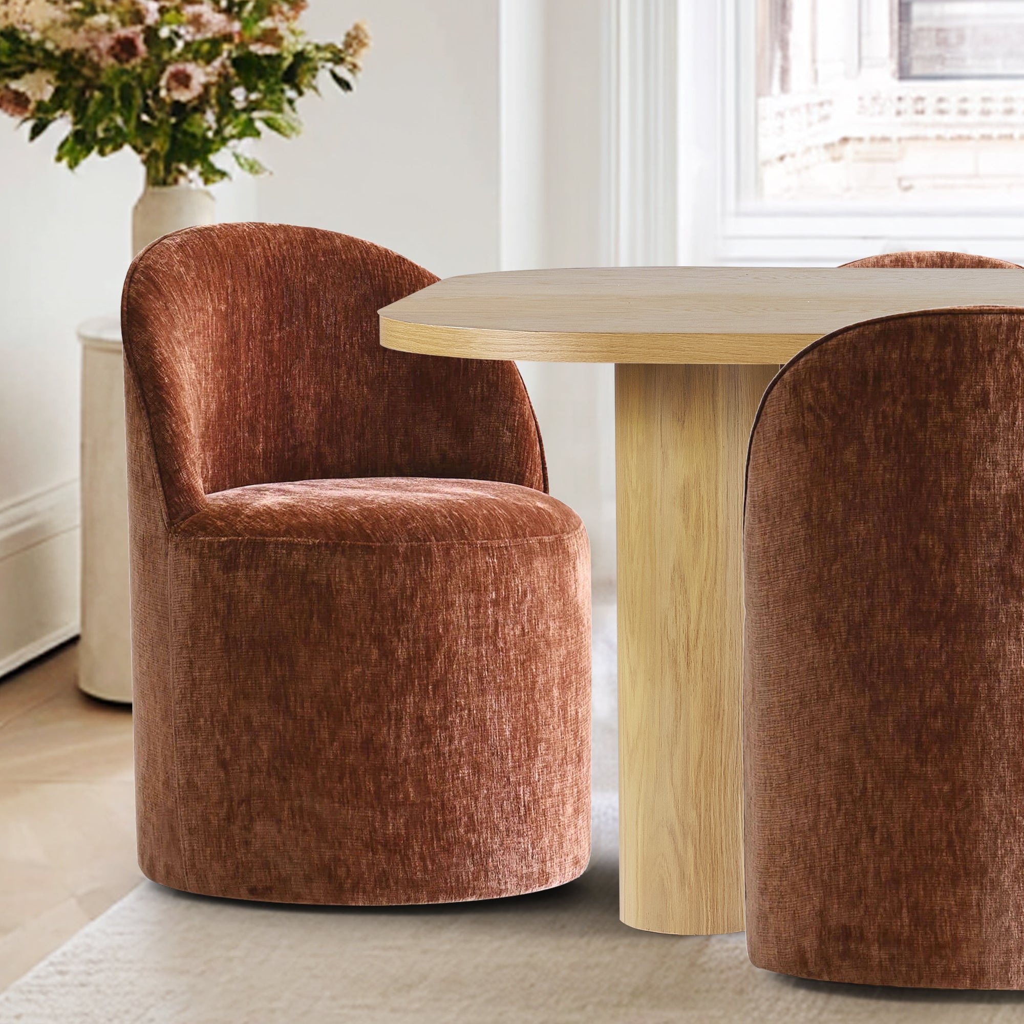 Baguette & Doris 86.5" Natural Rectangle Dining Table Set for 8 (9-Piece)