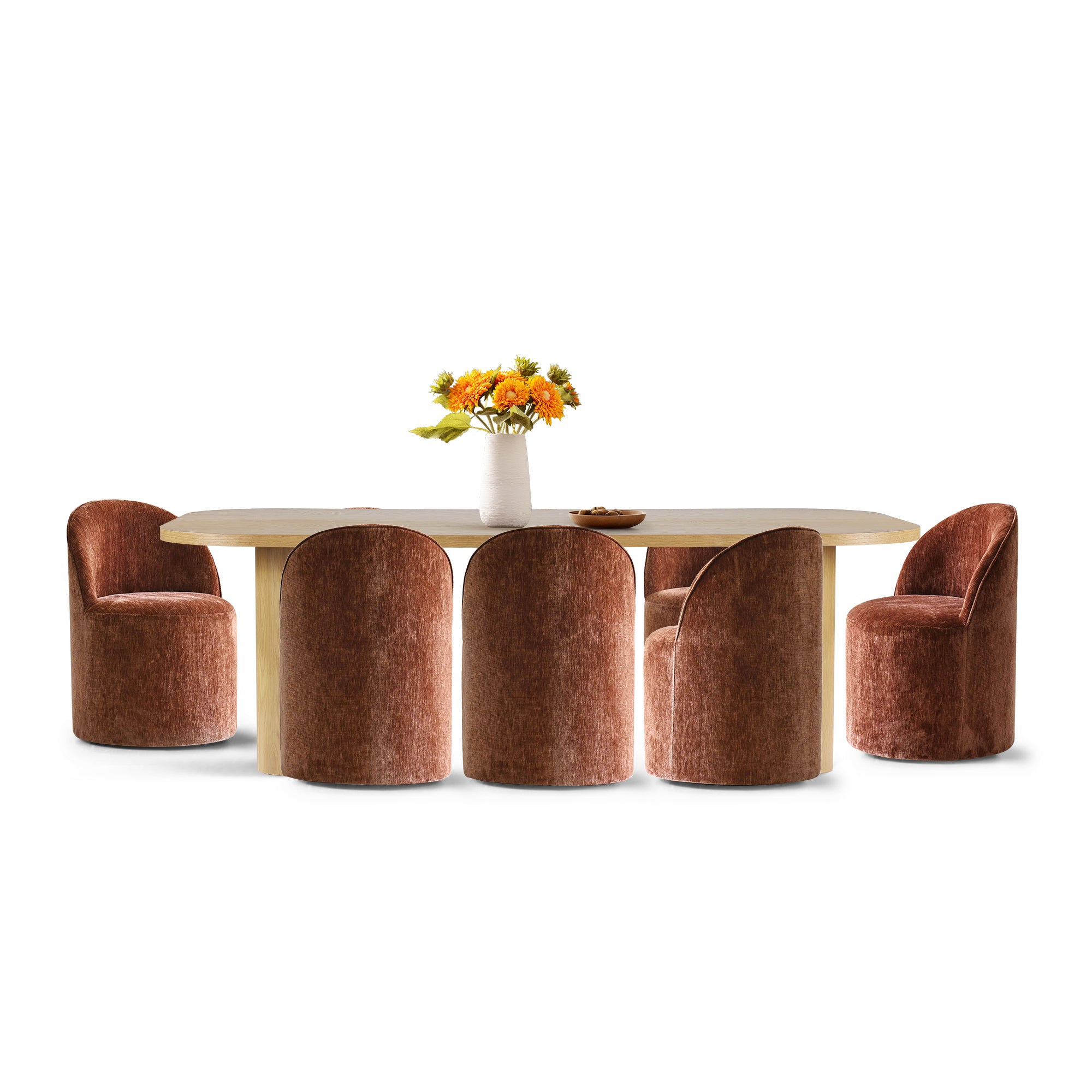 Baguette & Doris 86.5" Natural Rectangle Dining Table Set for 8 (9-Piece)