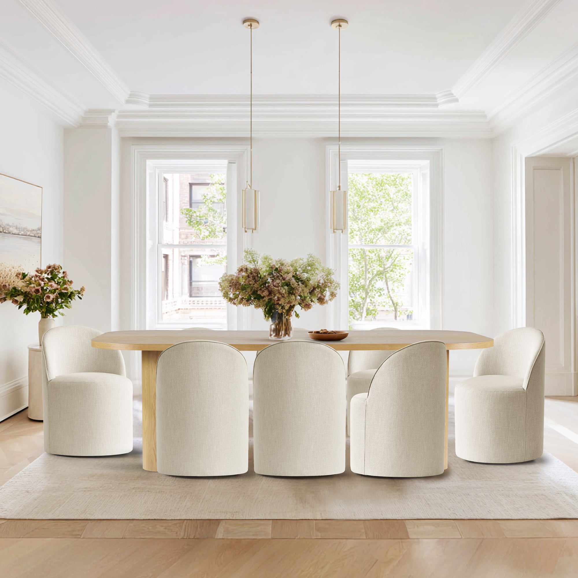 Baguette & Doris 86.5" Natural Rectangle Dining Table Set for 8 (9-Piece)