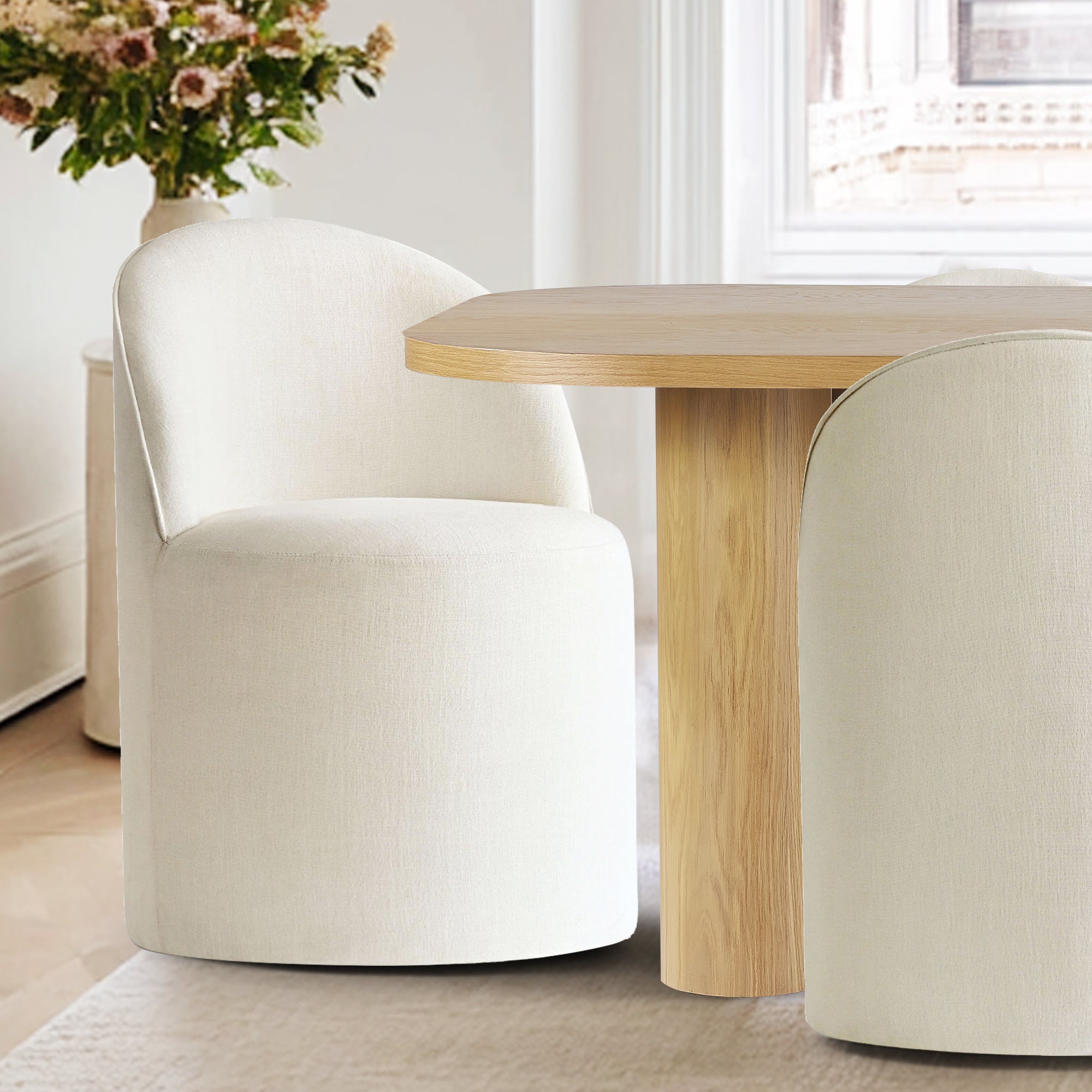 Baguette & Doris 86.5" Natural Rectangle Dining Table Set for 8 (9-Piece)