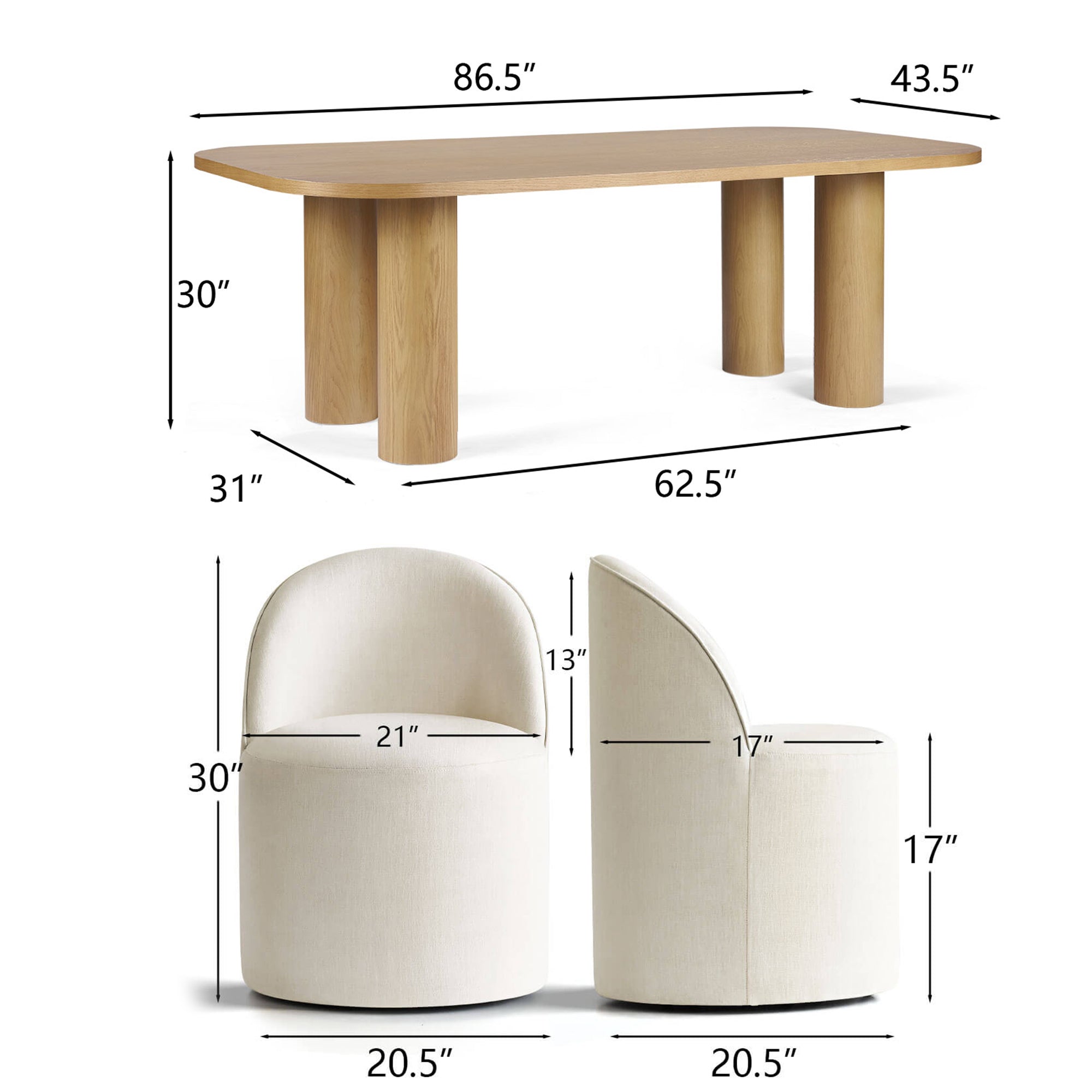 Baguette & Doris 86.5" Natural Rectangle Dining Table Set for 8 (9-Piece)