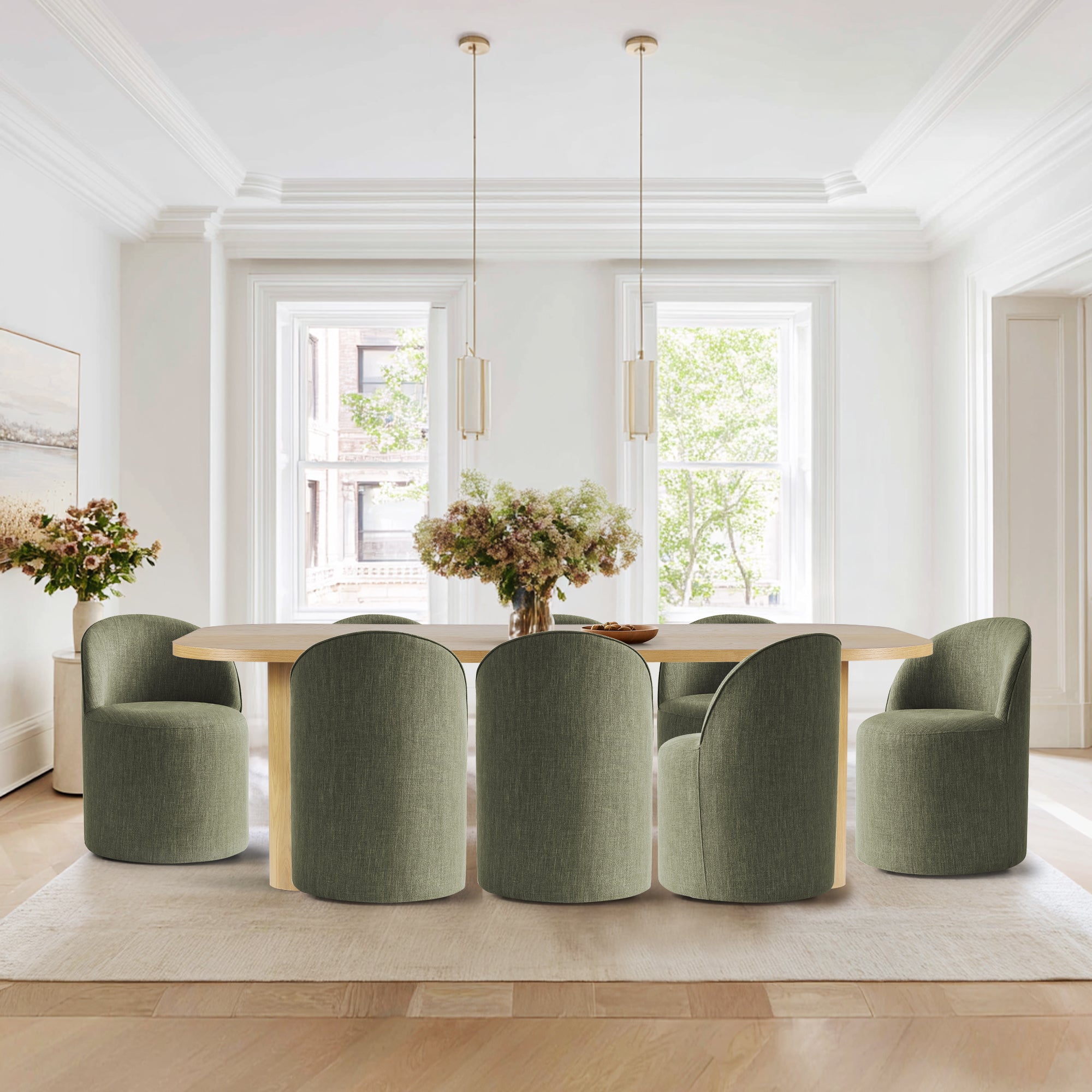 Baguette & Doris 86.5" Natural Rectangle Dining Table Set for 8 (9-Piece)