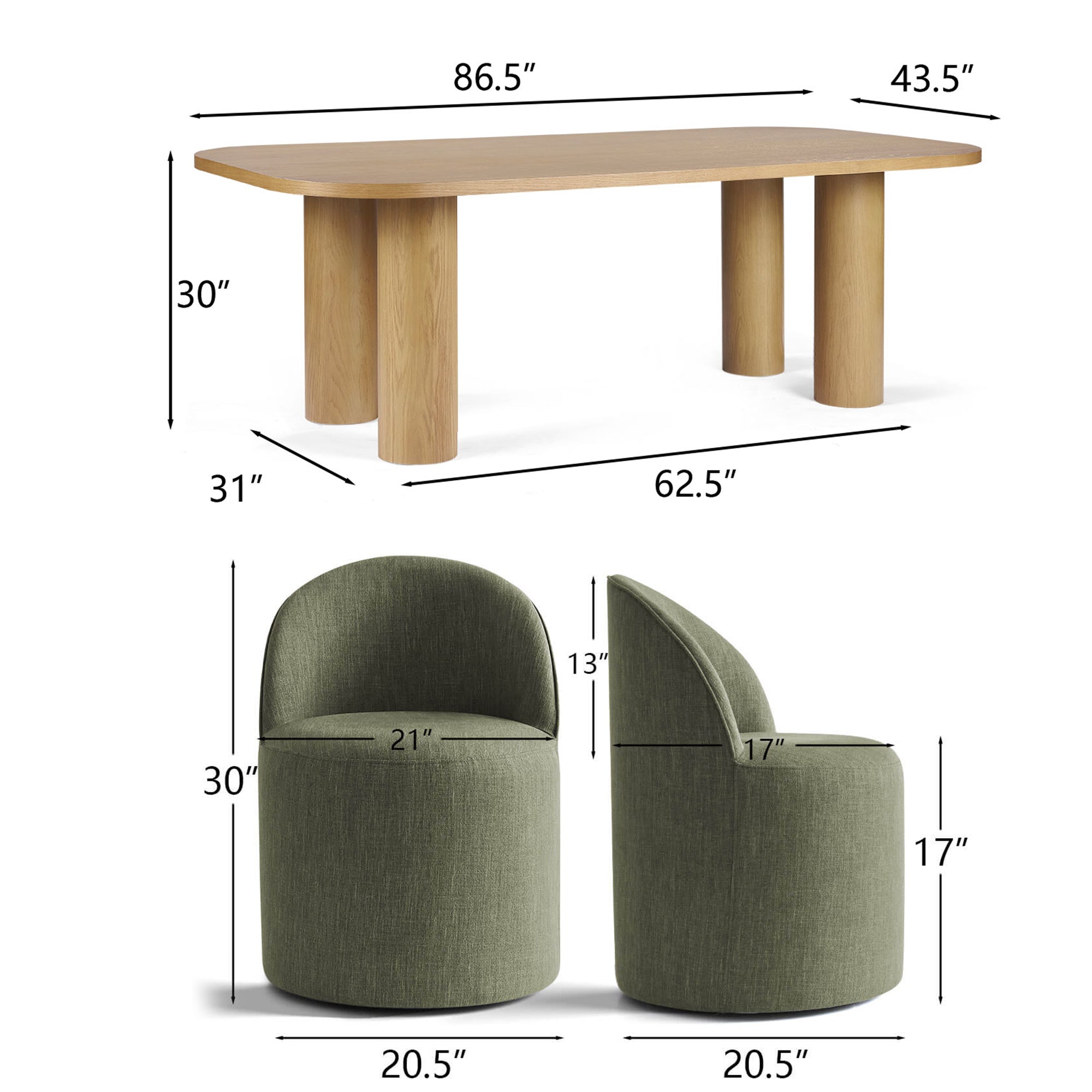 Baguette & Doris 86.5" Natural Rectangle Dining Table Set for 8 (9-Piece)