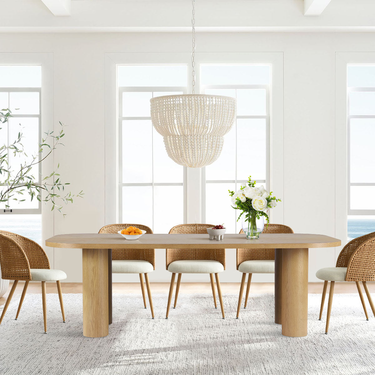 Baguette 86.5" Modern Rectangle Oak Large Dining Table