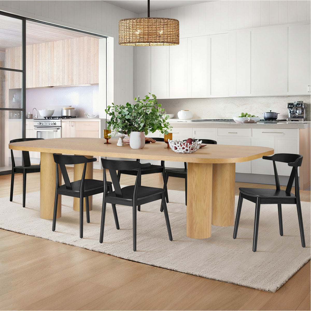 Baguette 86.5" Modern Rectangle Oak Large Dining Table