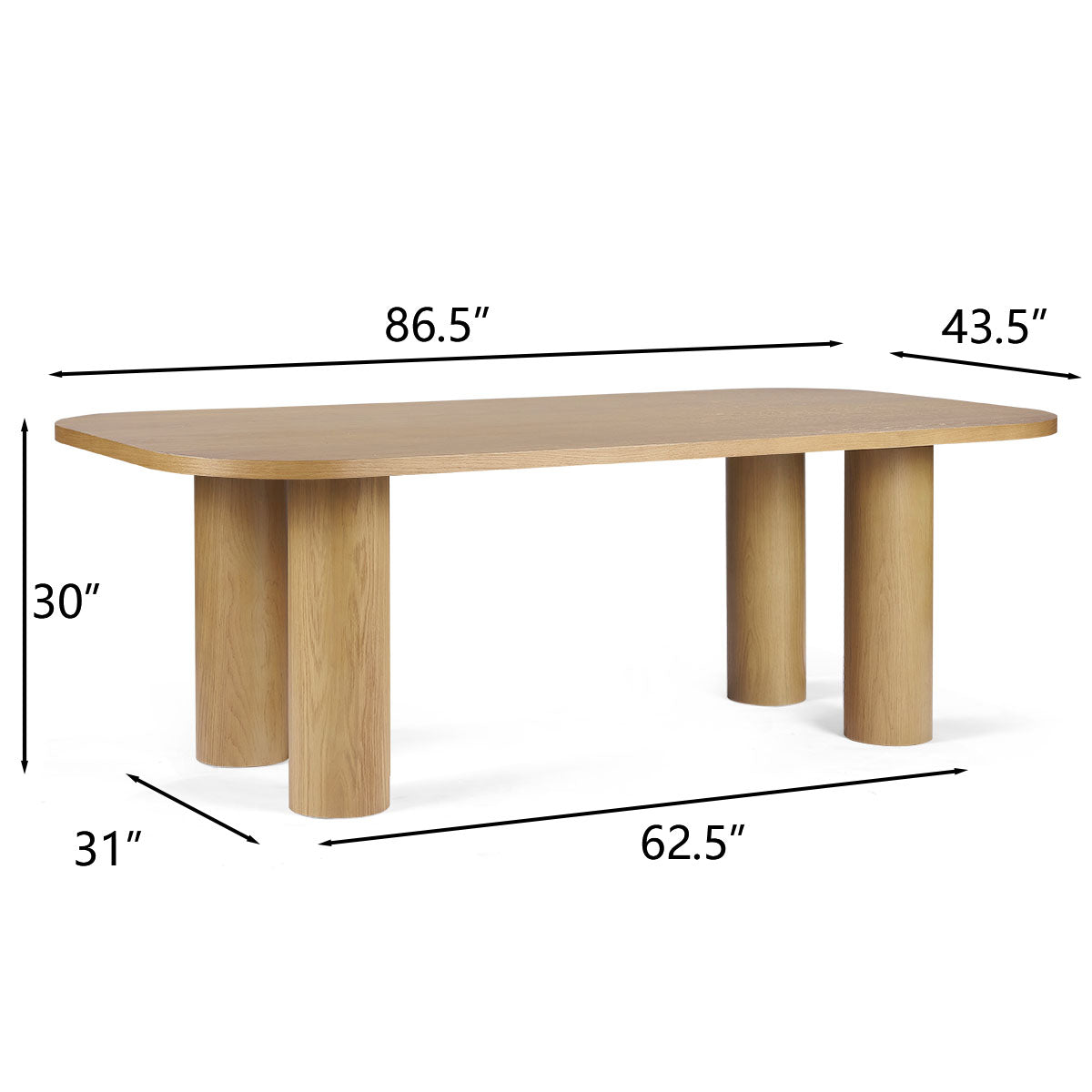Baguette 86.5" Modern Rectangle Oak Large Dining Table