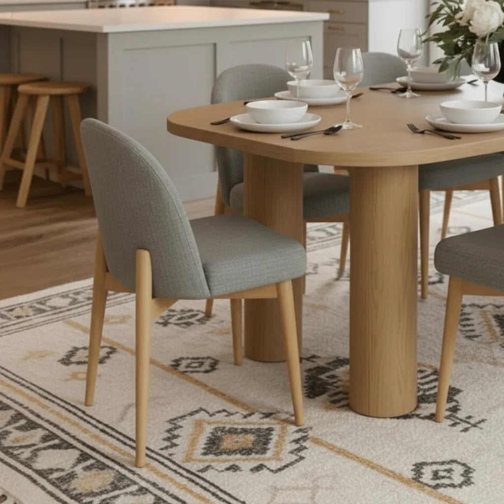 Baguette & Havana 86.5″ Rectangular Solid Oak Dining Table Set for 8 (9-Piece)