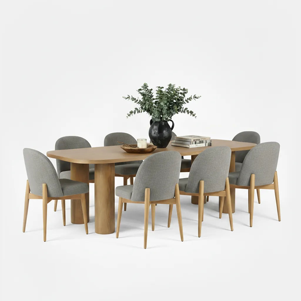 Baguette & Havana 86.5″ Rectangular Solid Oak Dining Table Set for 8 (9-Piece)