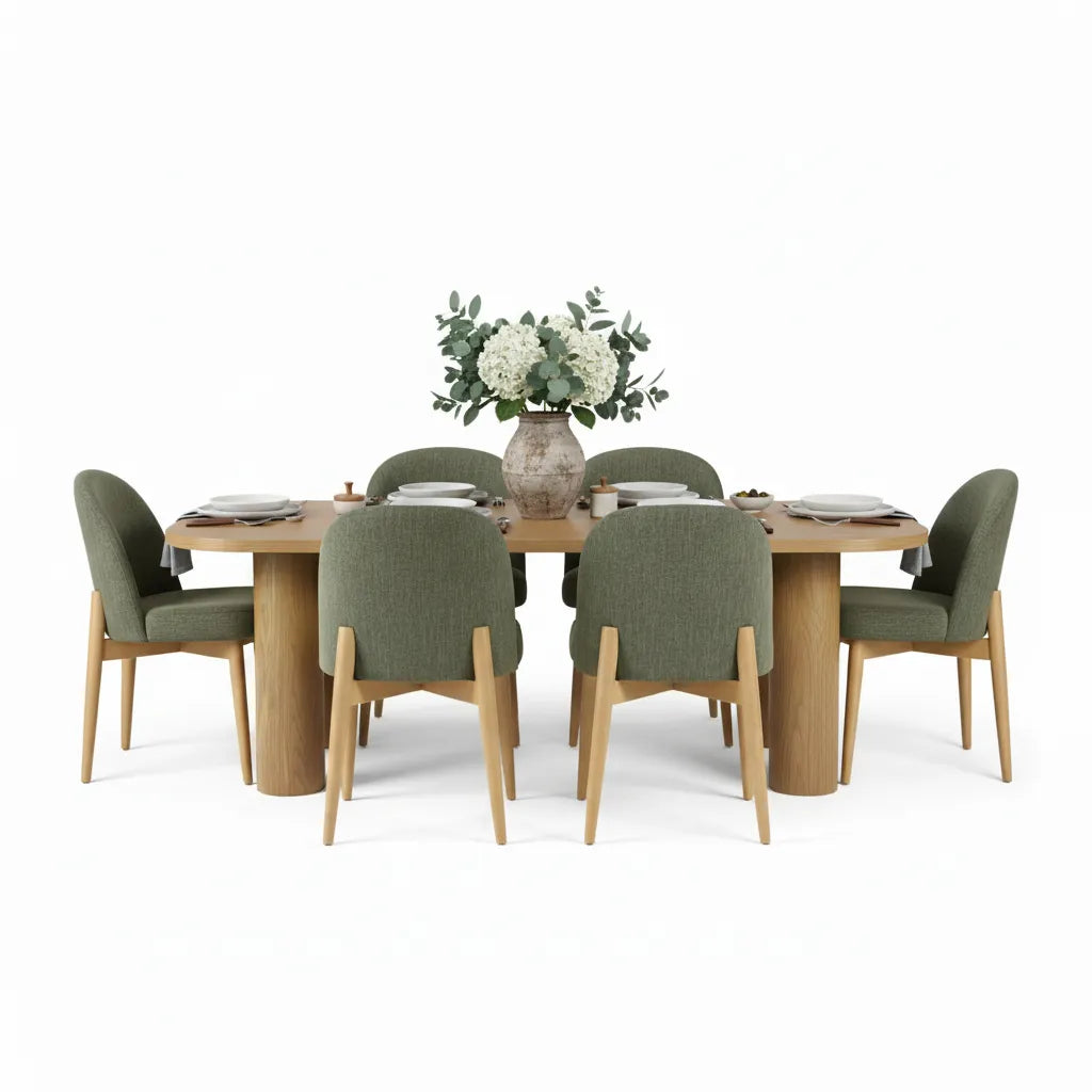 Baguette & Havana 86.5″ Rectangular Solid Oak Dining Table Set for 6 (7-Piece)