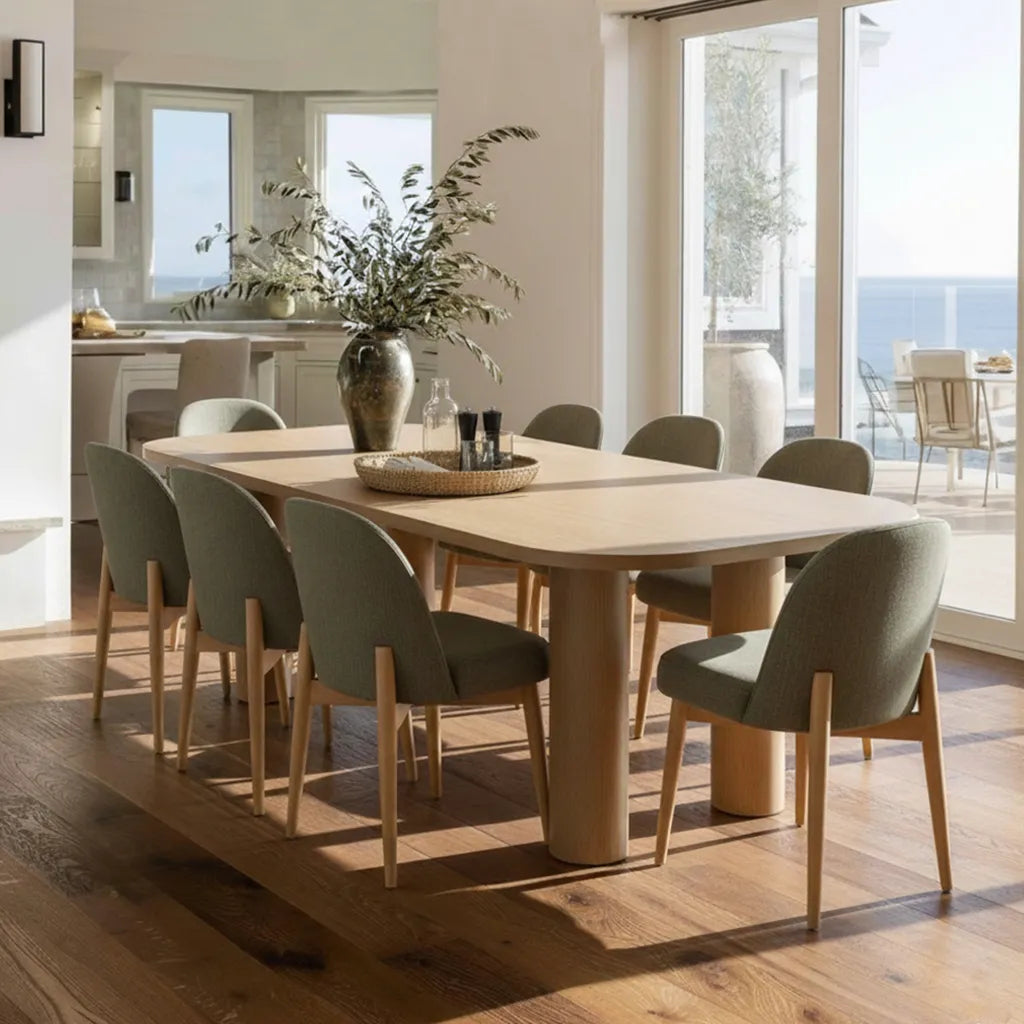 Baguette & Havana 86.5″ Rectangular Solid Oak Dining Table Set for 8 (9-Piece)