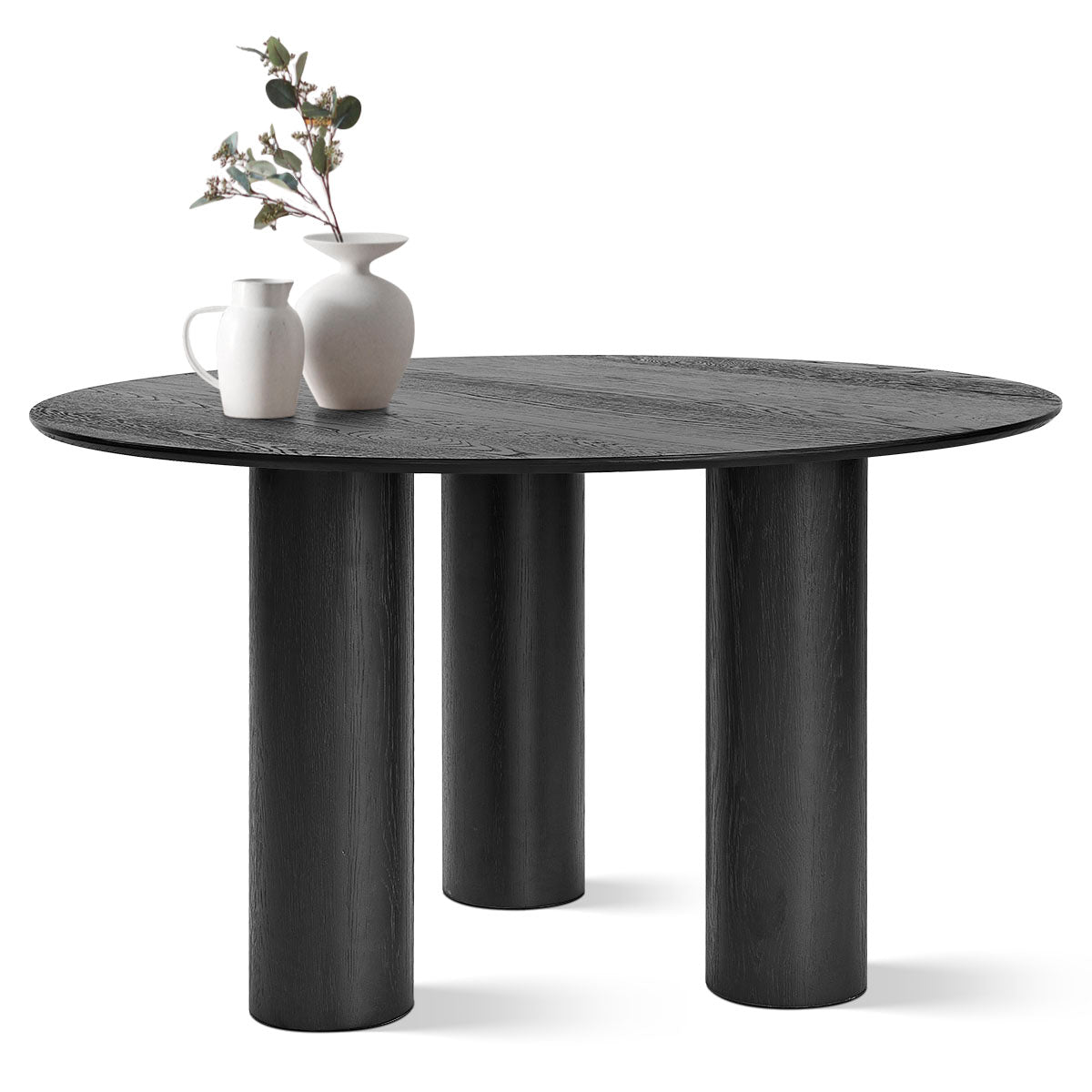 Baguette 52" Modern Oak Wood 3-Leg Round Dining Table