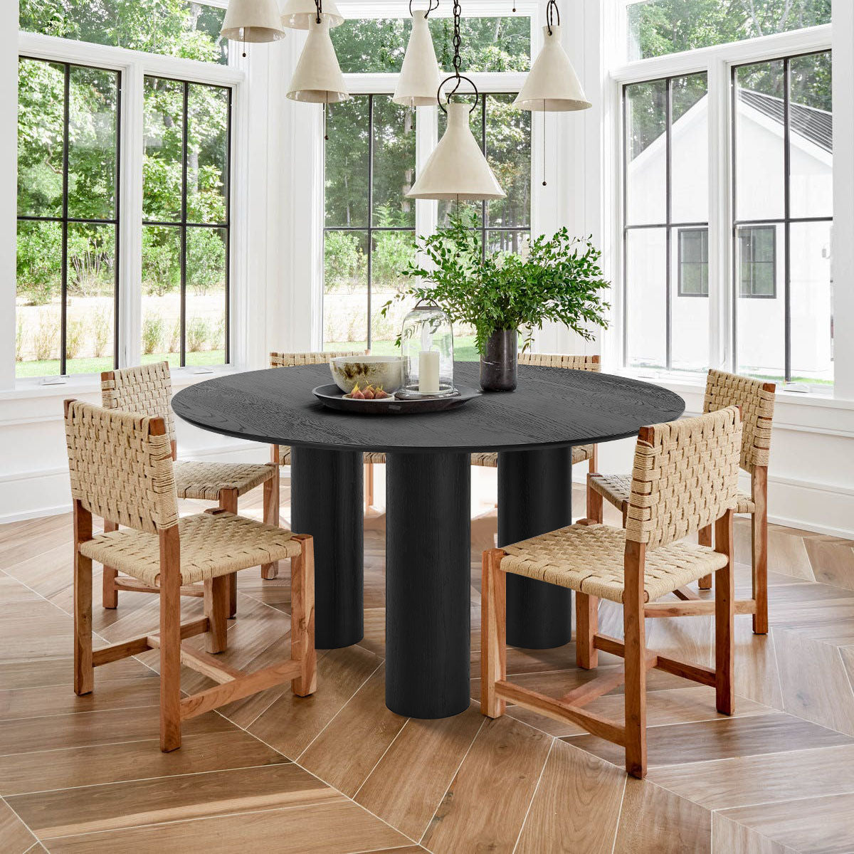 Baguette 52" Modern Oak Wood 3-Leg Round Dining Table