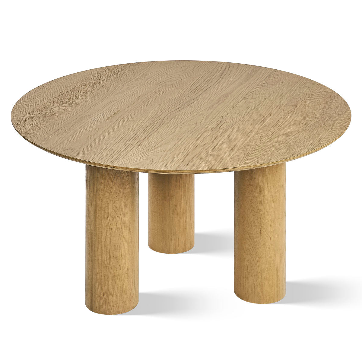 Baguette 52" Modern Oak Wood 3-Leg Round Dining Table