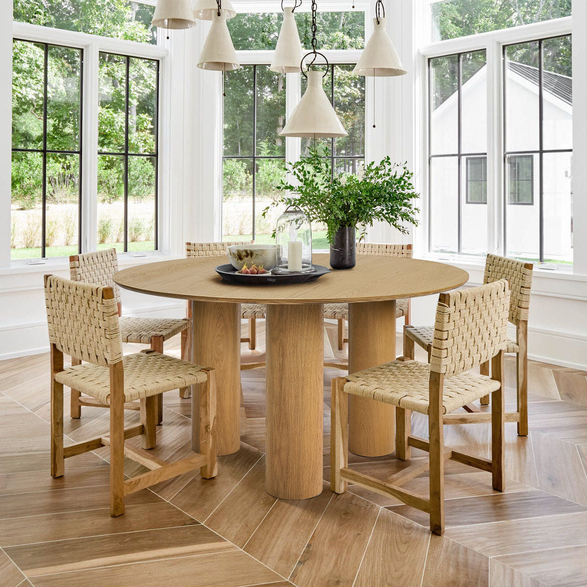 Baguette 52" Modern Oak Wood 3-Leg Round Dining Table