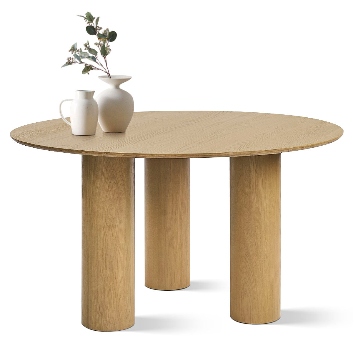 Baguette 52" Modern Oak Wood 3-Leg Round Dining Table