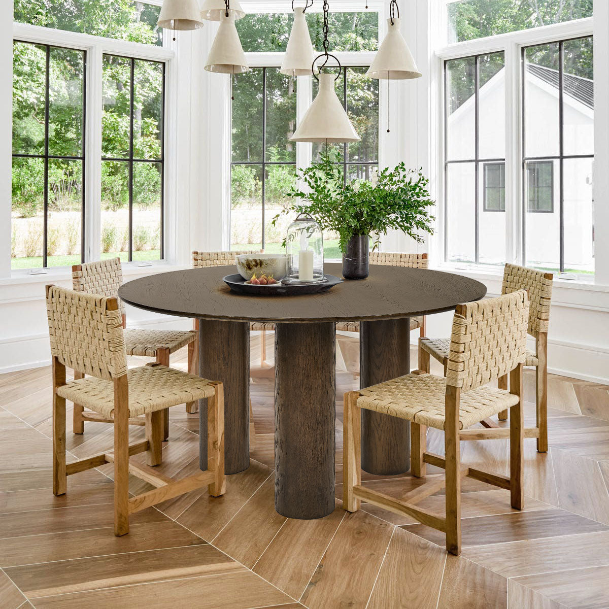 Baguette 52" Modern Oak Wood 3-Leg Round Dining Table