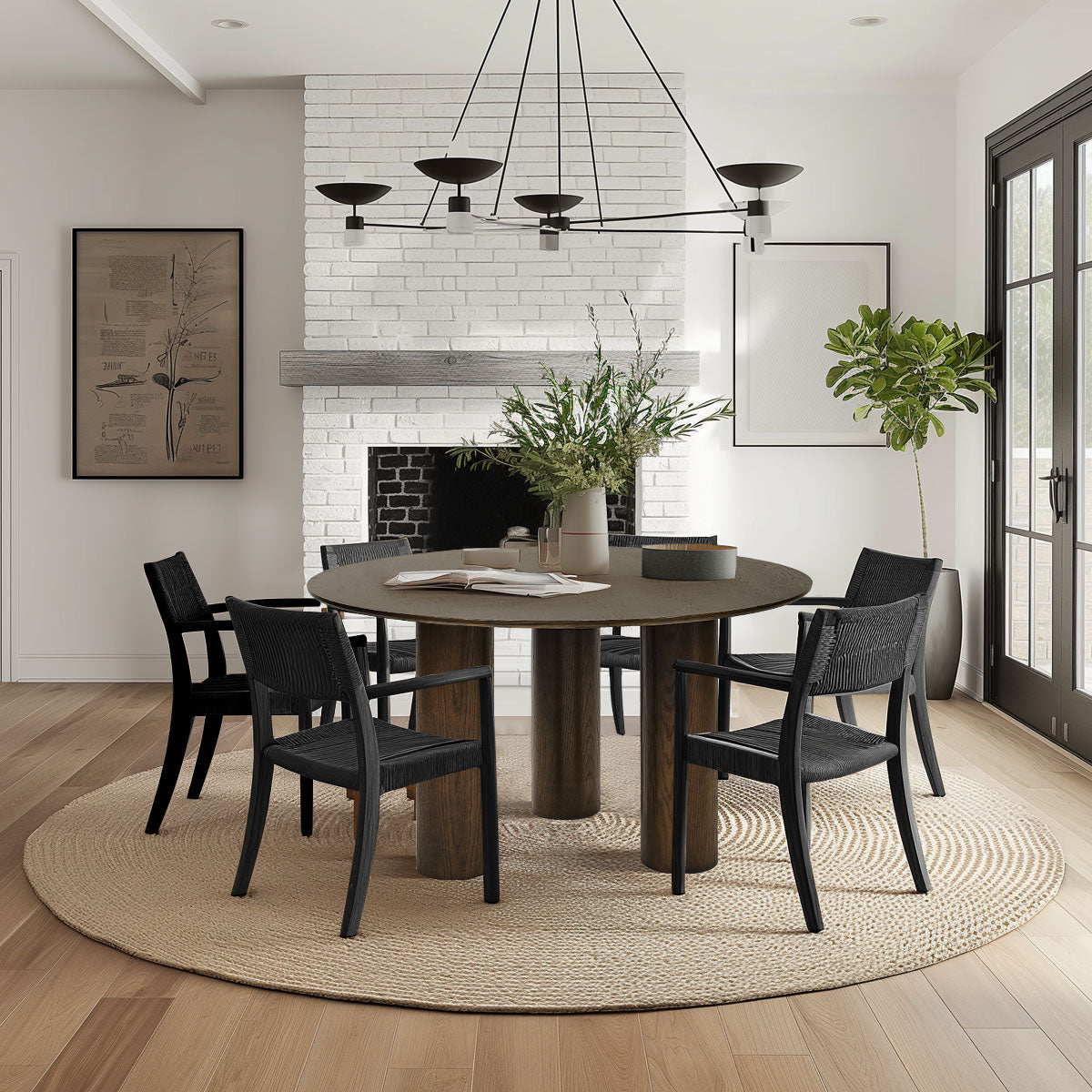 Baguette 52" Modern Oak Wood 3-Leg Round Dining Table