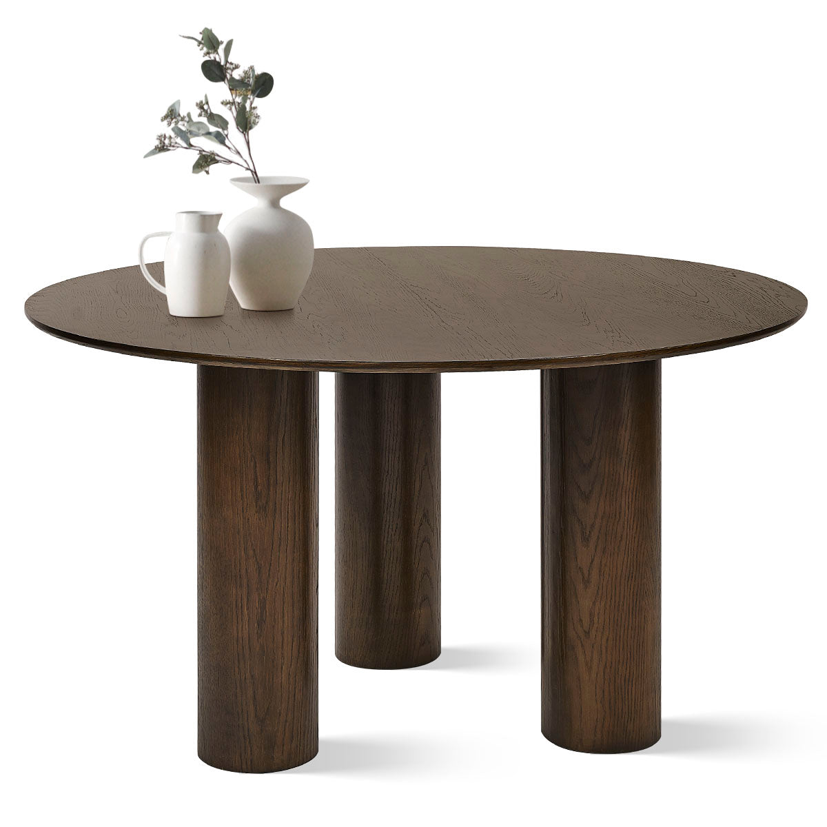 Baguette 52" Modern Oak Wood 3-Leg Round Dining Table