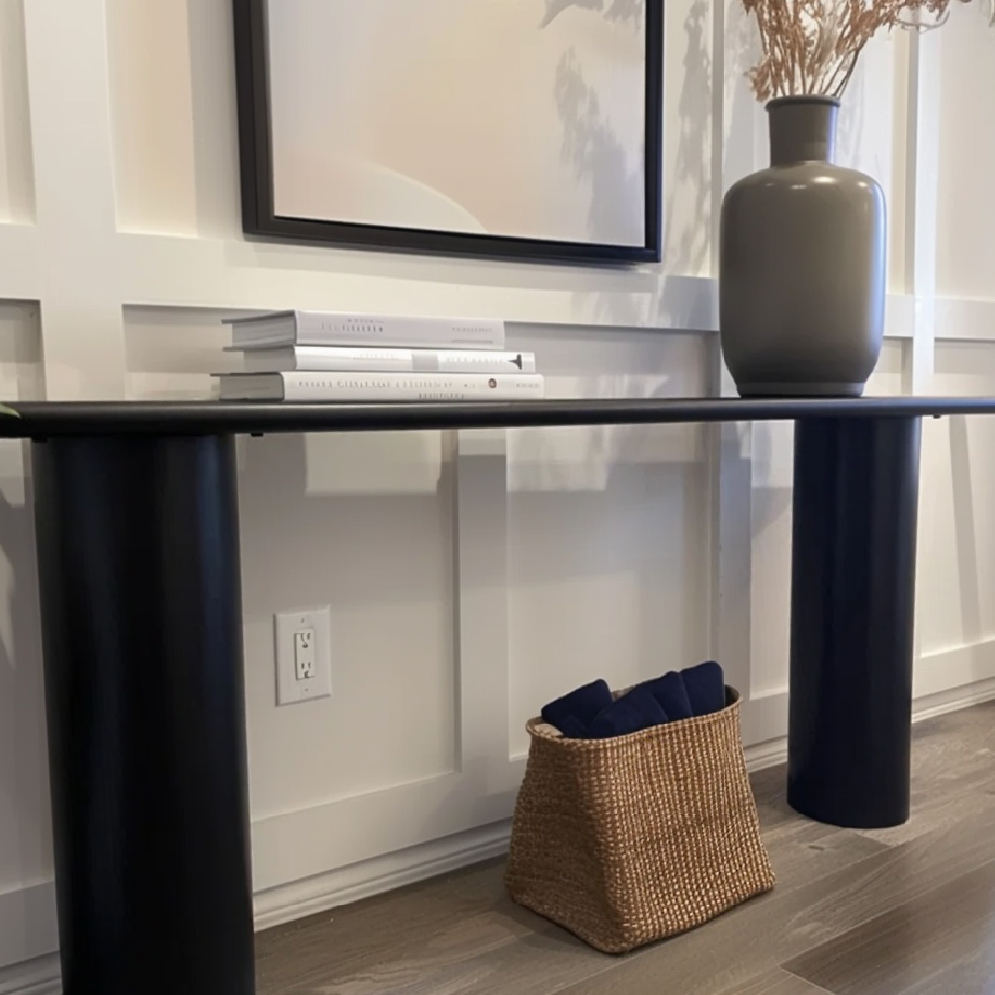 Baguette 70" Oval Black Solid Wood Console Table