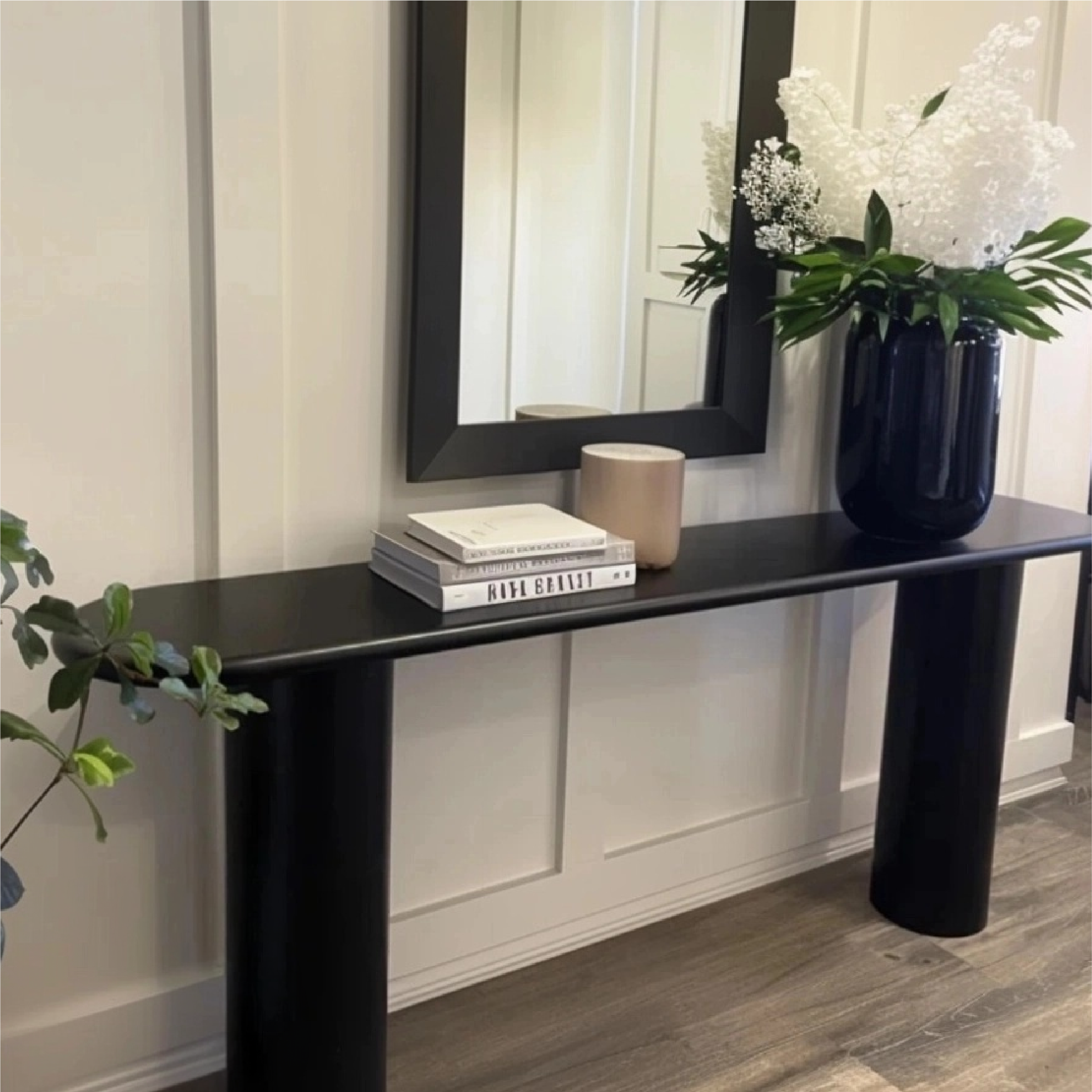 Baguette 70" Oval Black Solid Wood Console Table