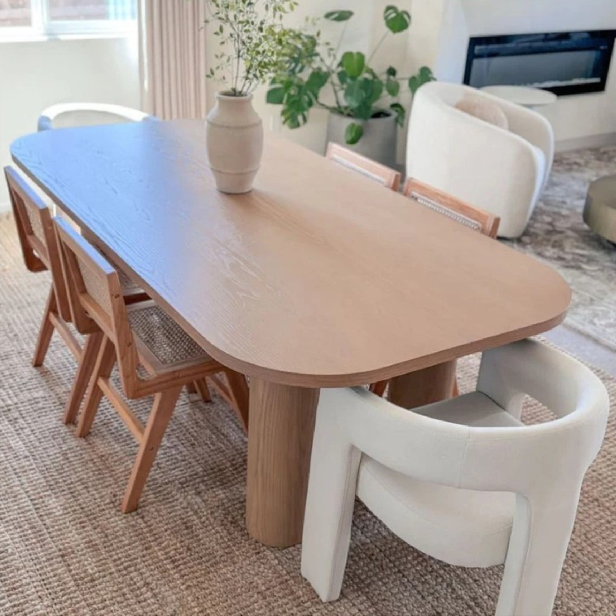 Baguette 86.5" Modern Rectangle Oak Large Dining Table