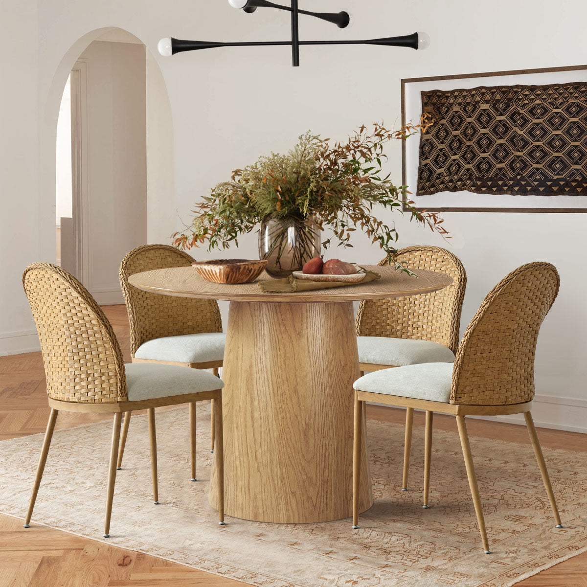 Barcelona Beige Rattan Upholstered Dining Chair (Set of 4)