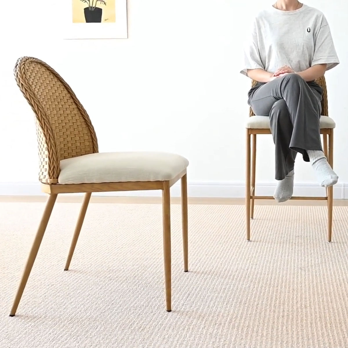 Barcelona 25.5" Beige Rattan Upholstered Counter Stool (Set of 2)