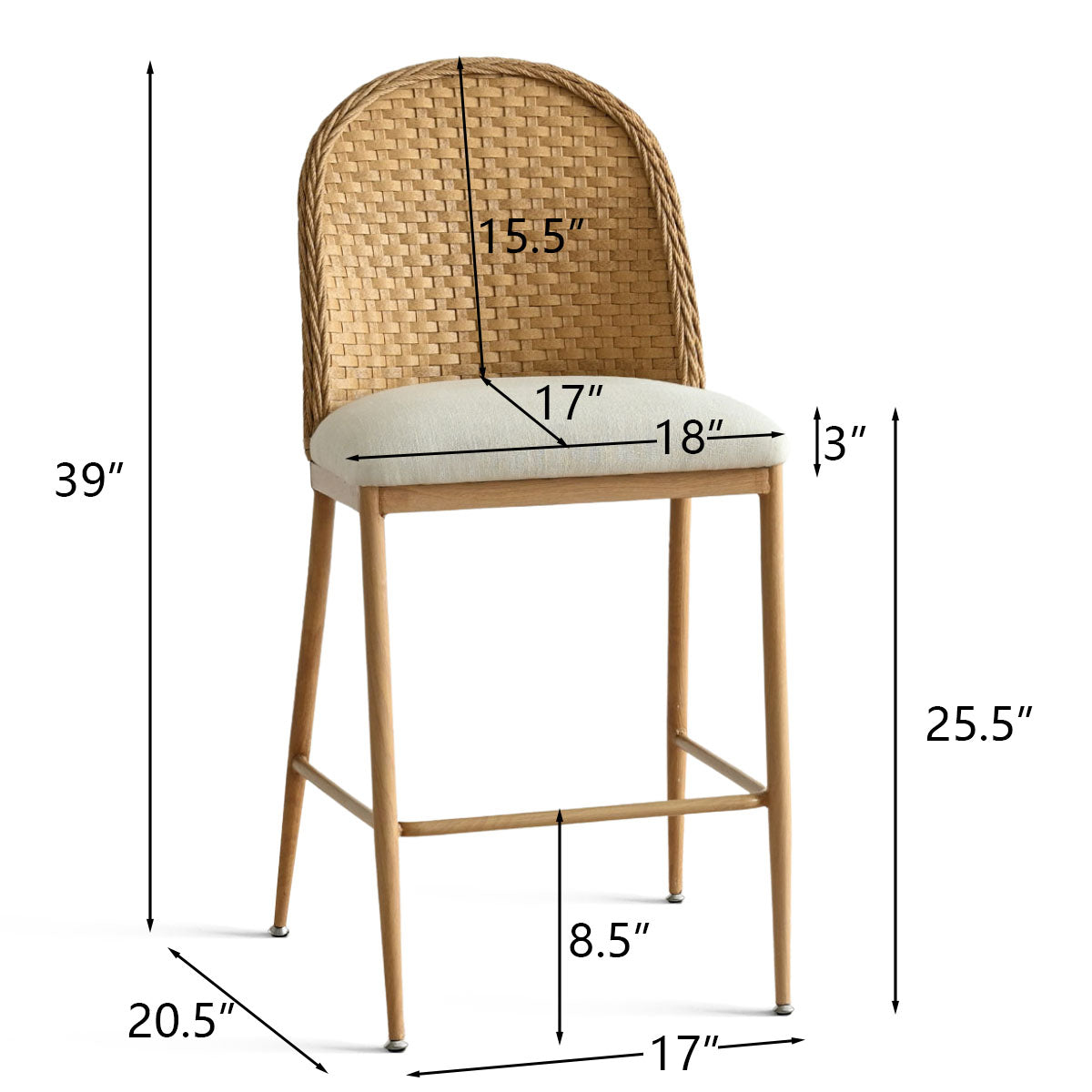 Barcelona 25.5" Beige Rattan Upholstered Counter Stool (Set of 4)