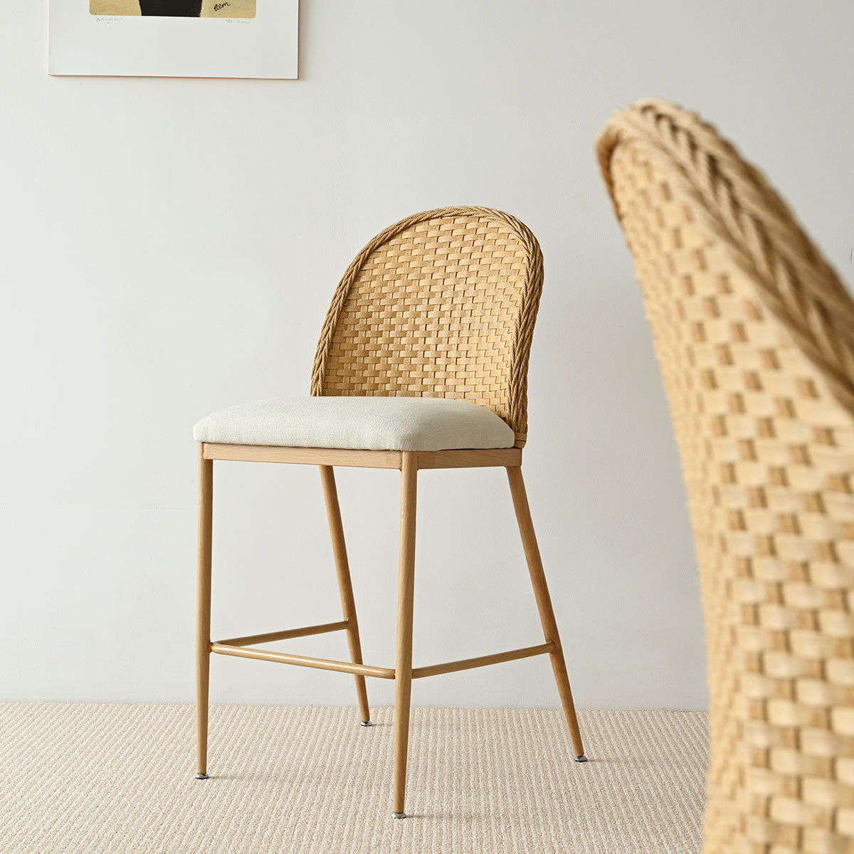 Barcelona 25.5" Beige Rattan Upholstered Counter Stool (Set of 2)